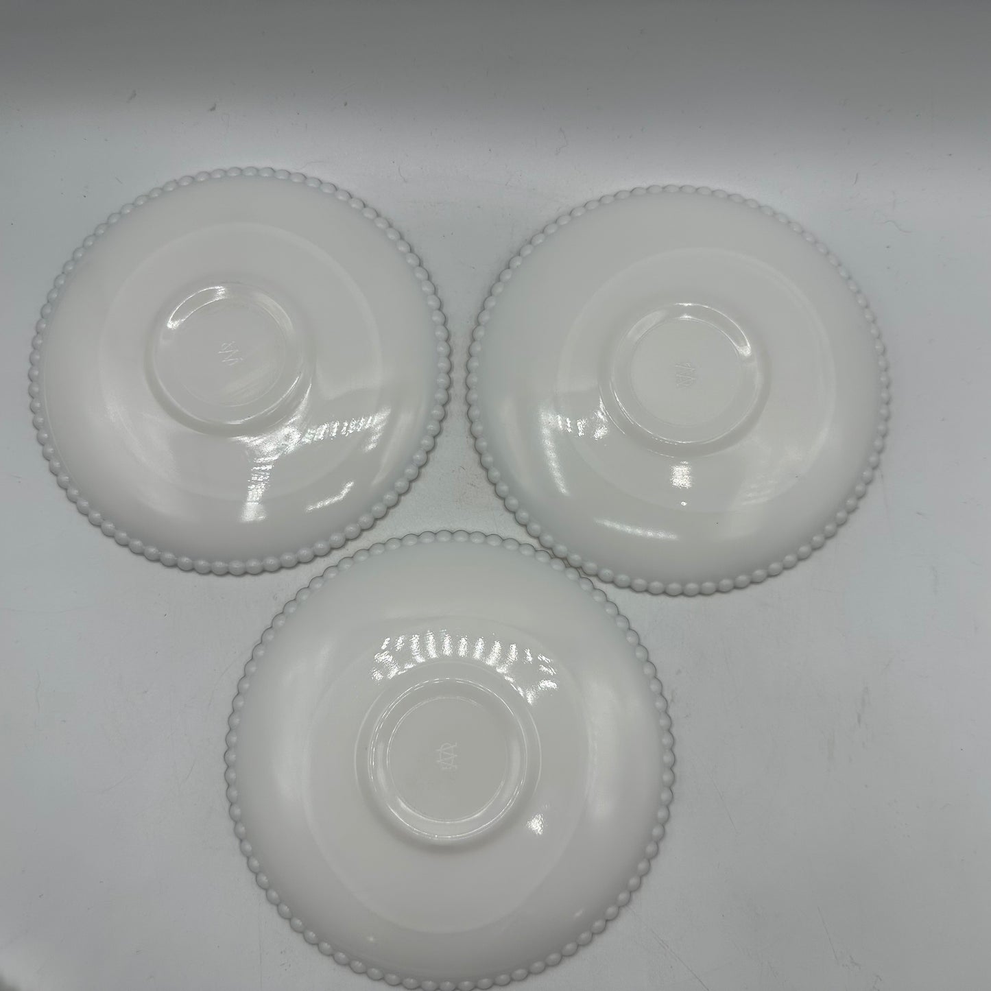 Westmoreland Milk Glass Beaded Edge Cup, Saucer and Plate, Set of 3
