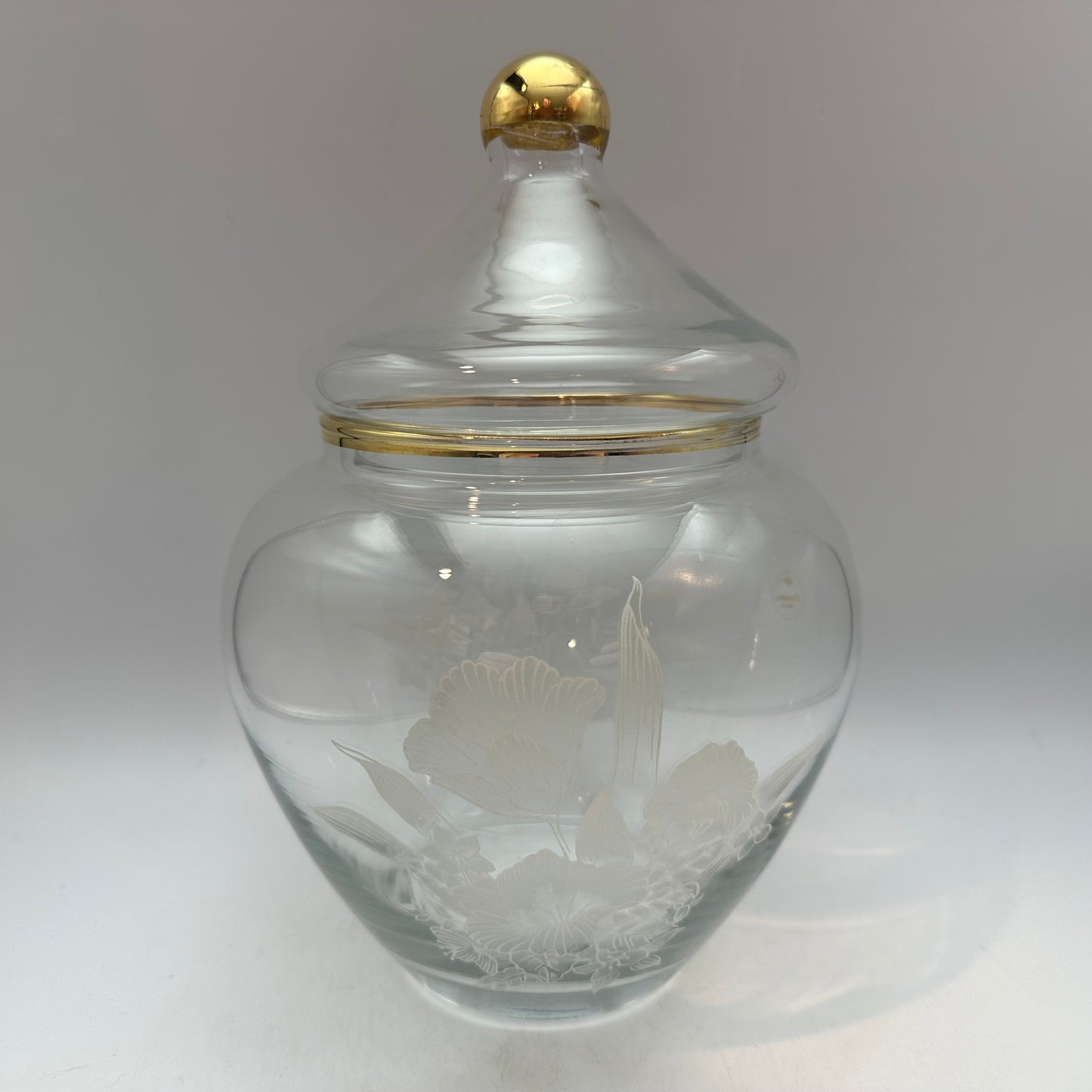 Vintage Pasabahce Glass Lidded Jar Floral Design
