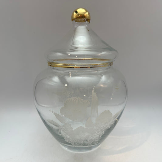 Vintage Pasabahce Glass Lidded Jar Floral Design