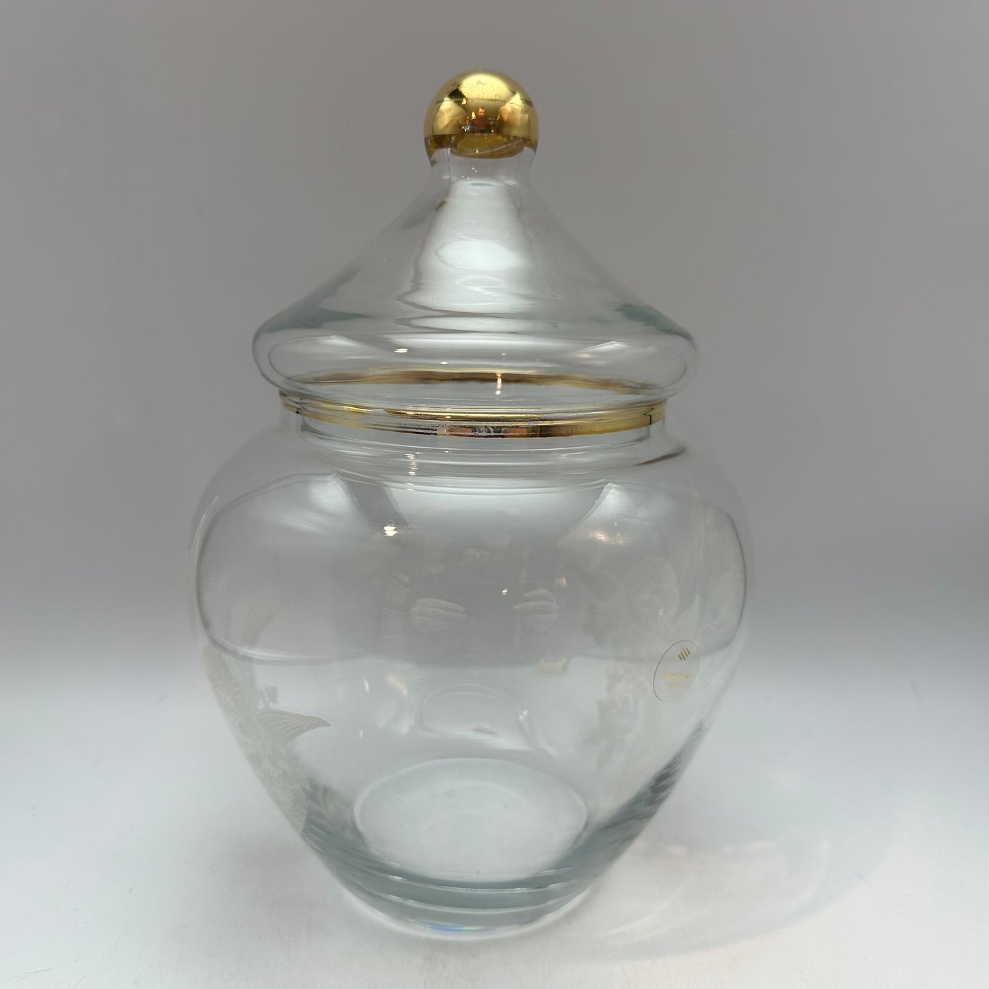 Vintage Pasabahce Glass Lidded Jar Floral Design