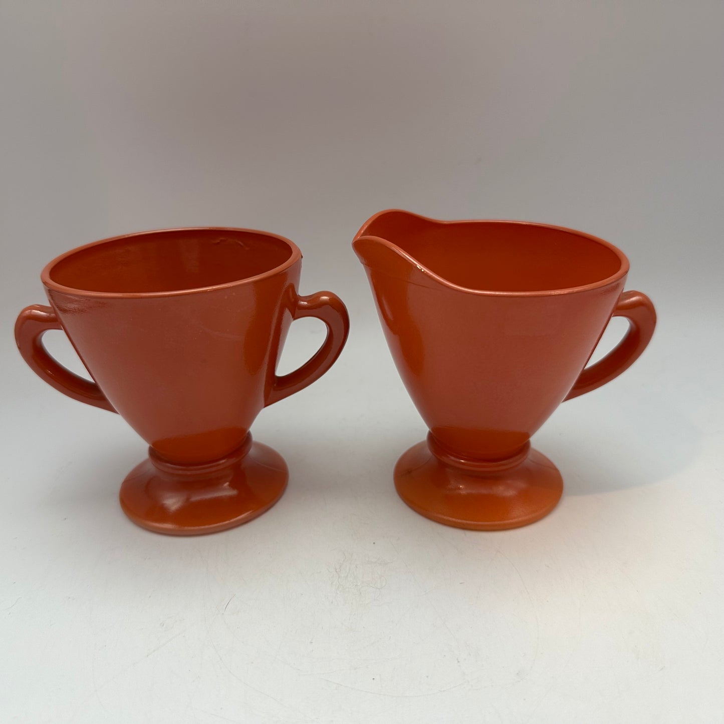 Hazel Atlas Ovide Platonite Rust Creamer & Sugar Bowl