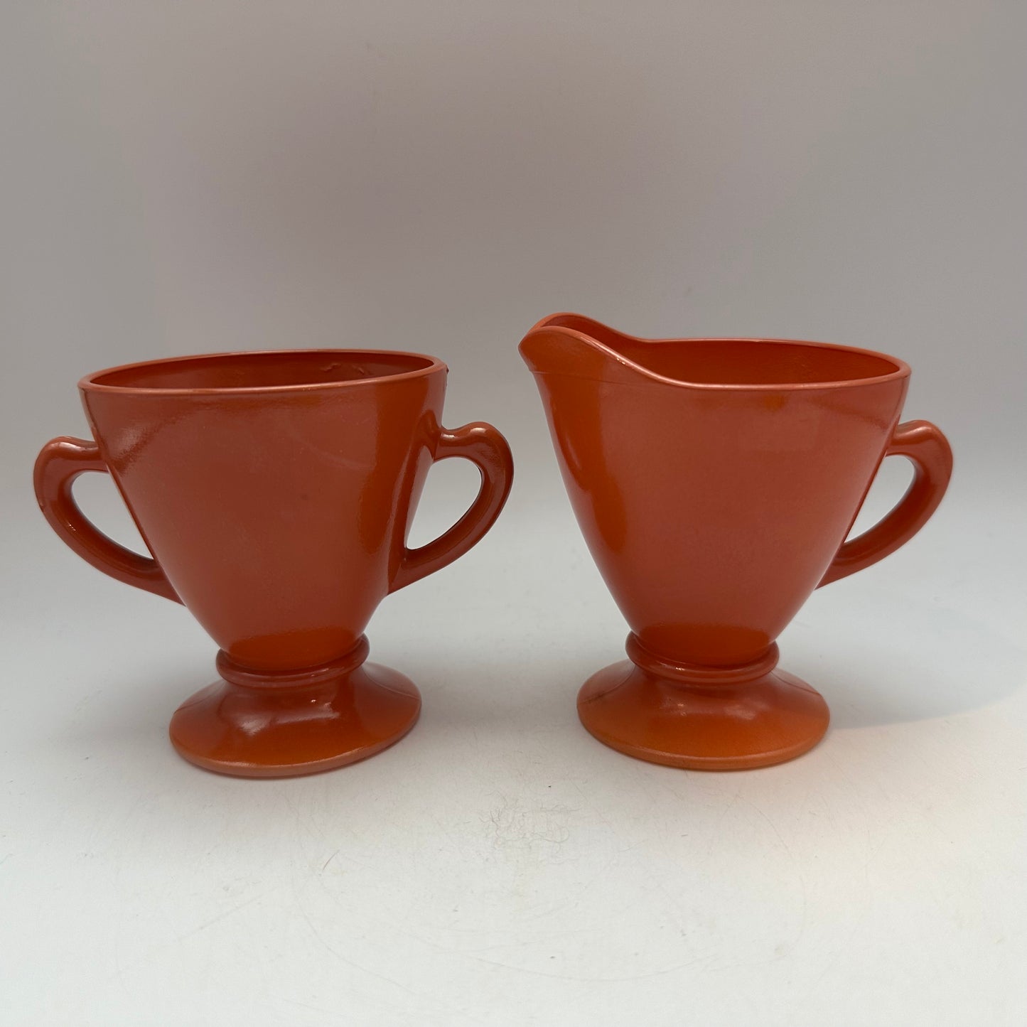 Hazel Atlas Ovide Platonite Rust Creamer & Sugar Bowl