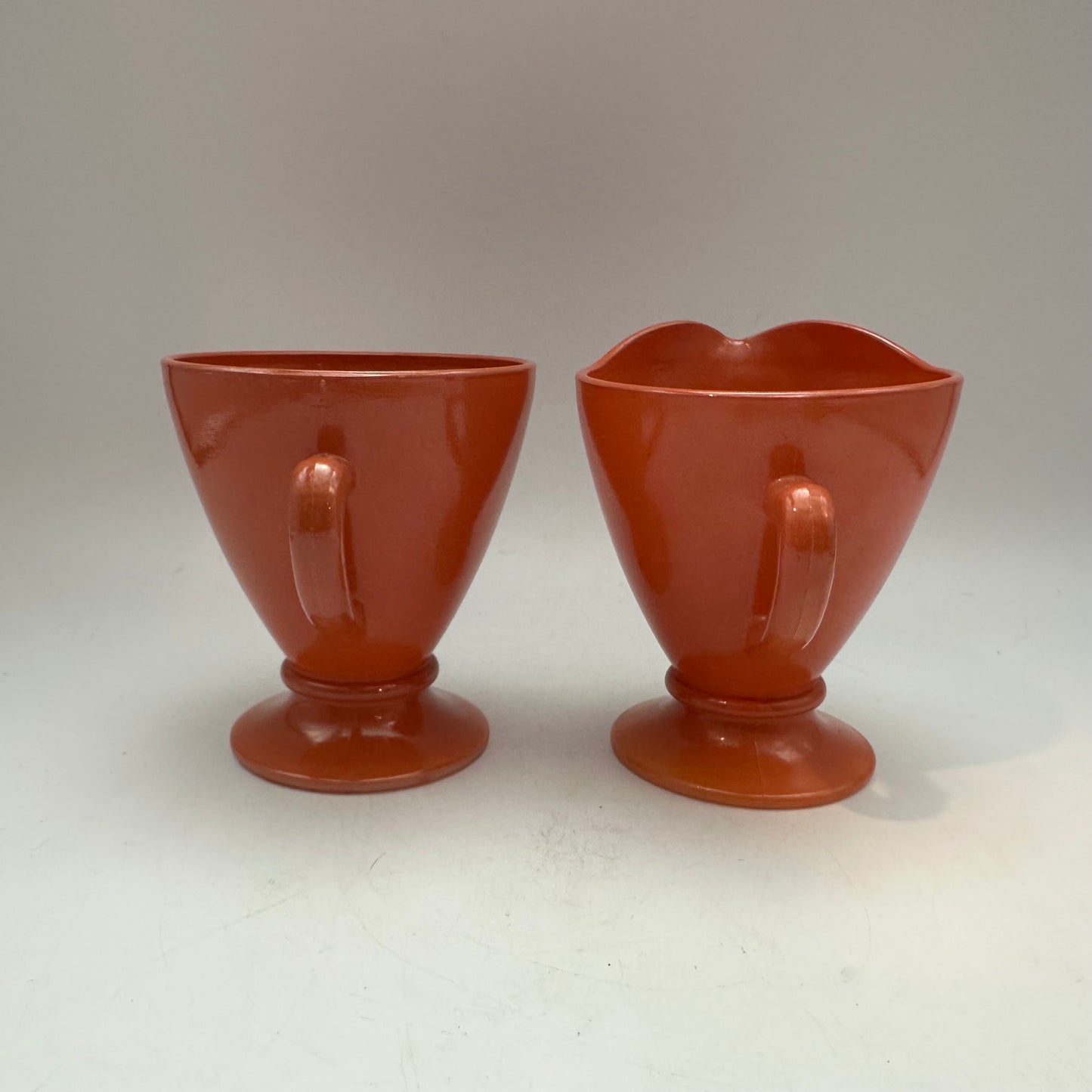 Hazel Atlas Ovide Platonite Rust Creamer & Sugar Bowl