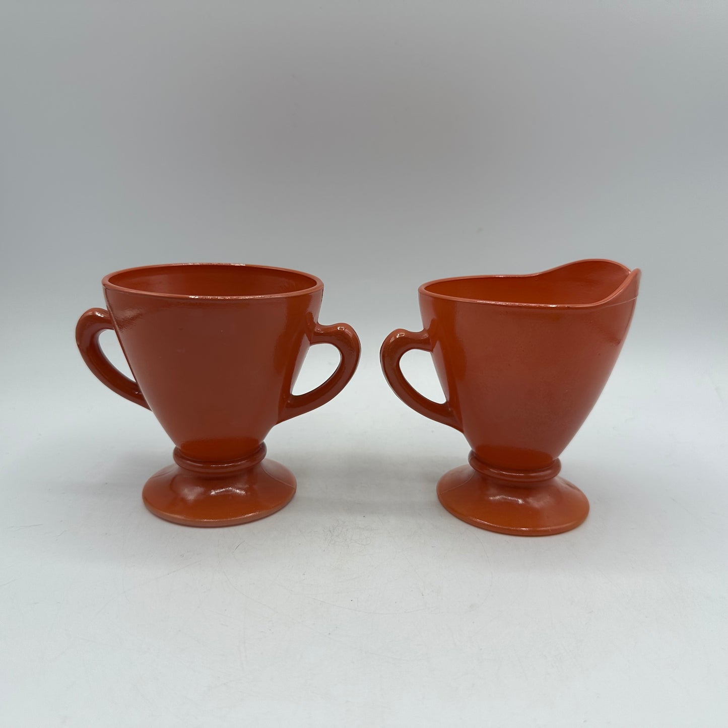 Hazel Atlas Ovide Platonite Rust Creamer & Sugar Bowl