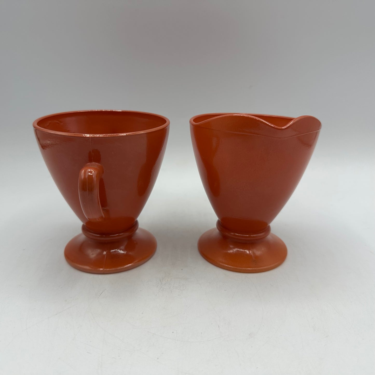 Hazel Atlas Ovide Platonite Rust Creamer & Sugar Bowl