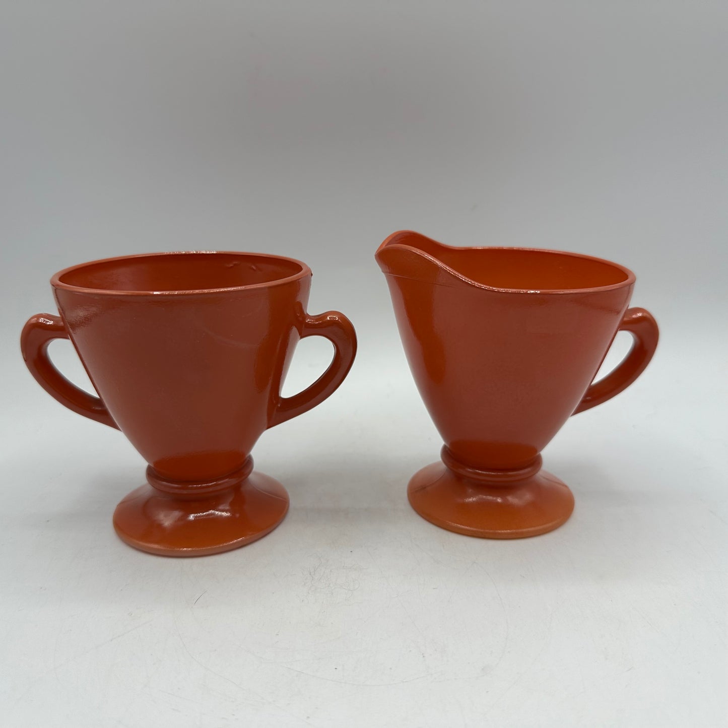 Hazel Atlas Ovide Platonite Rust Creamer & Sugar Bowl