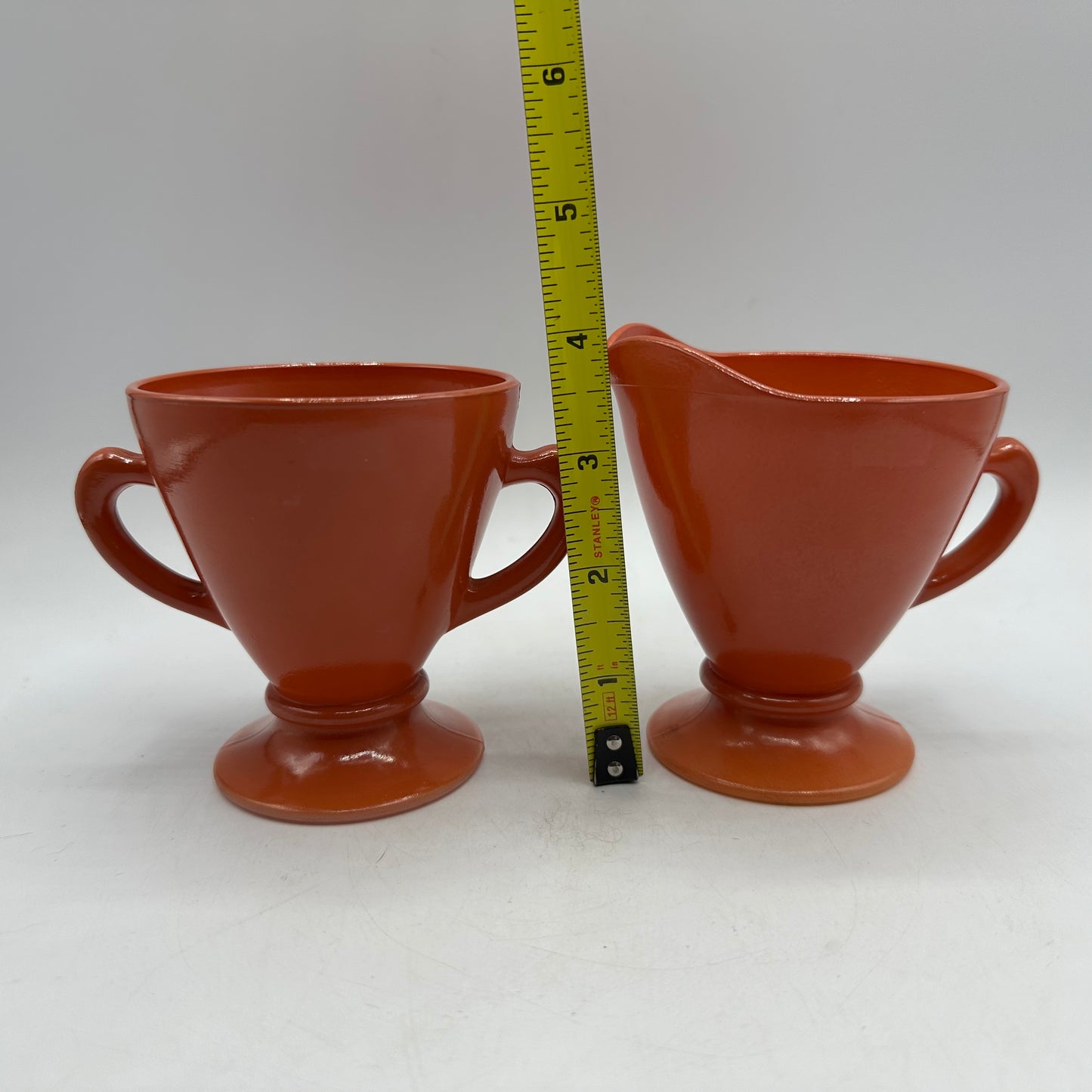 Hazel Atlas Ovide Platonite Rust Creamer & Sugar Bowl