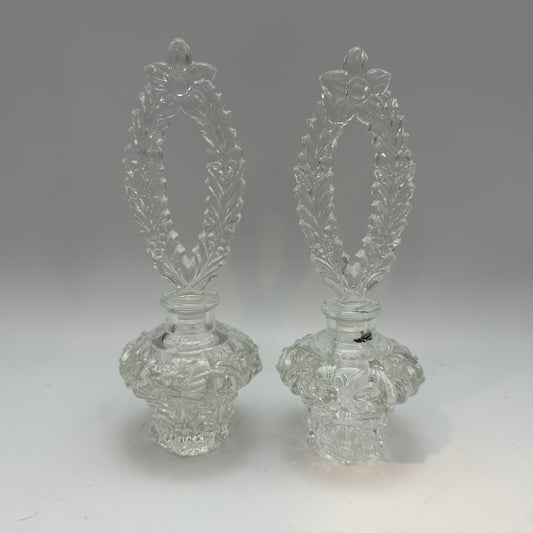Glass Perfume Bottles, Floral Design, Set of 2