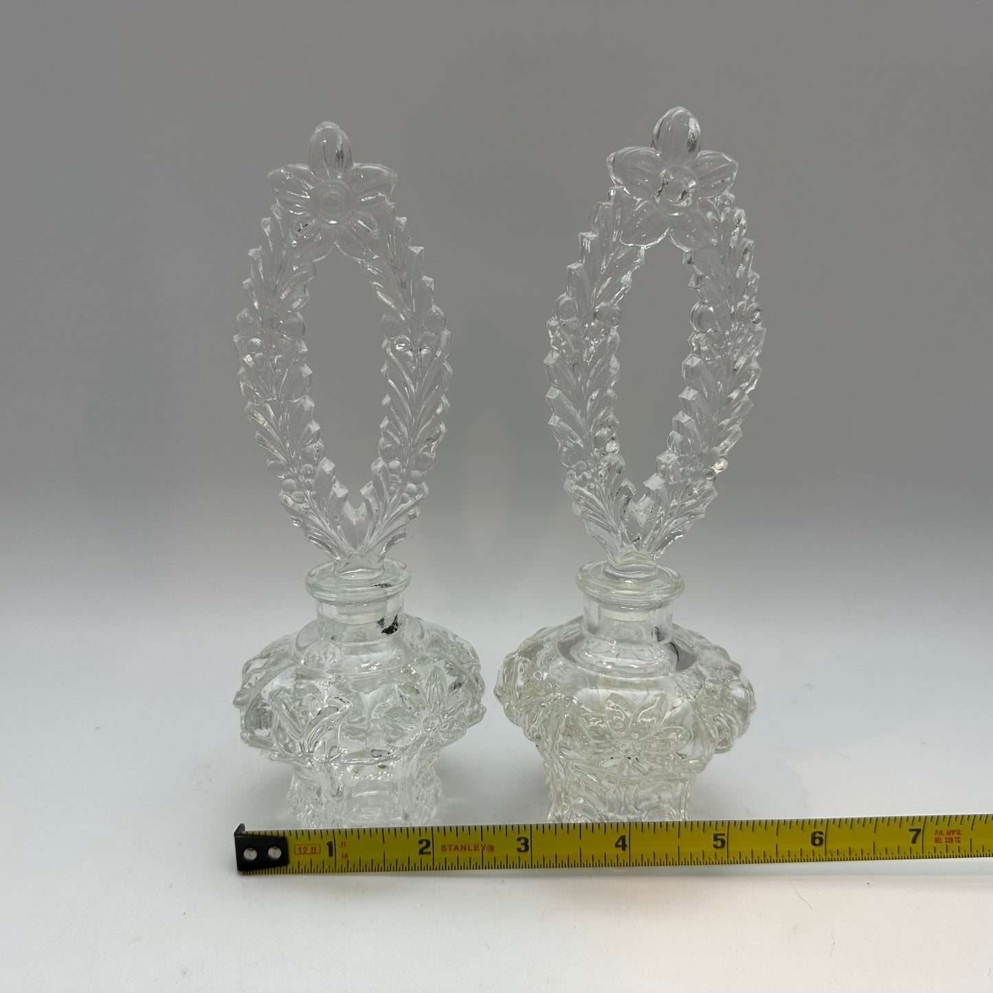 Glass Perfume Bottles, Floral Design, Set of 2