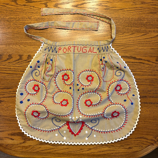 Portugal Floral Embroidery Waist Apron 50s/60s