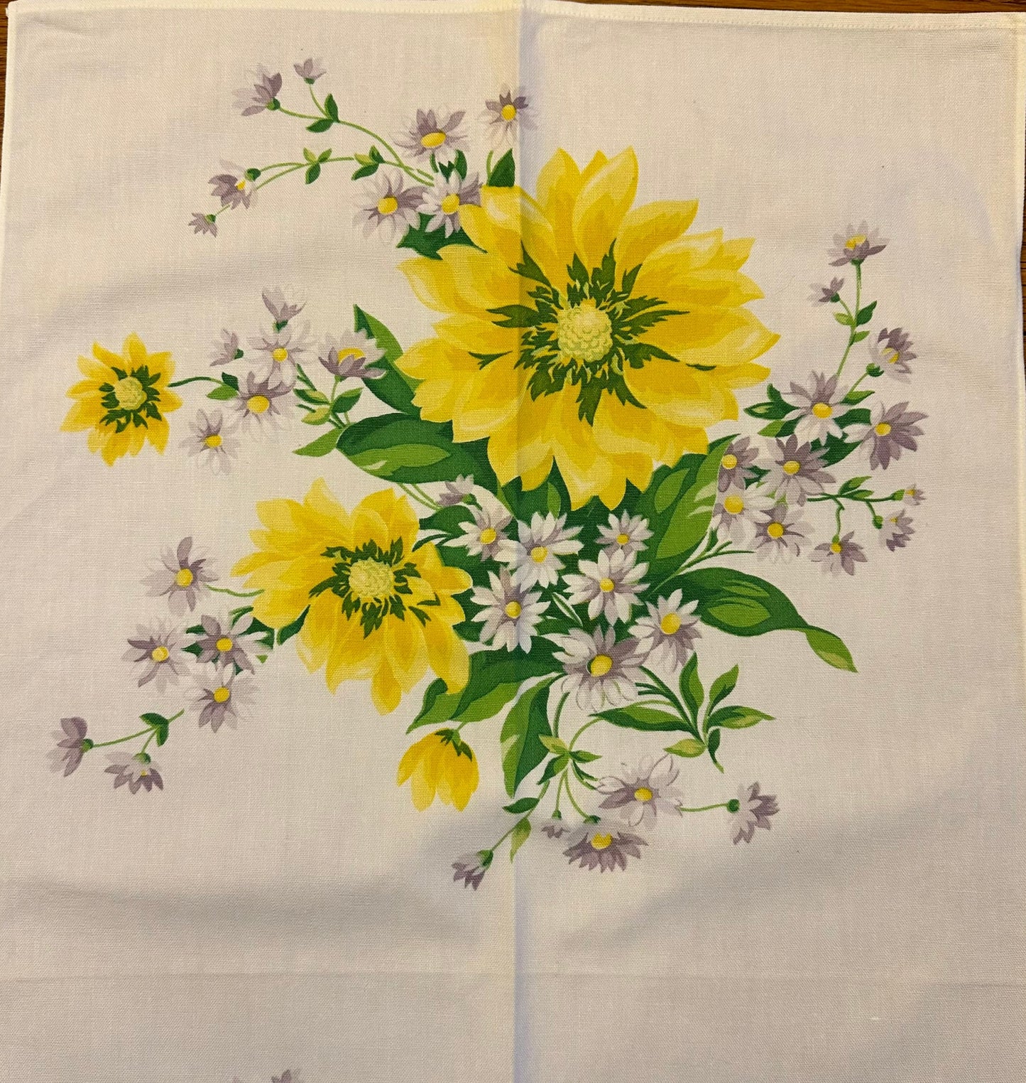 Floral Table Scarf -Yellow and Purple Flowers
