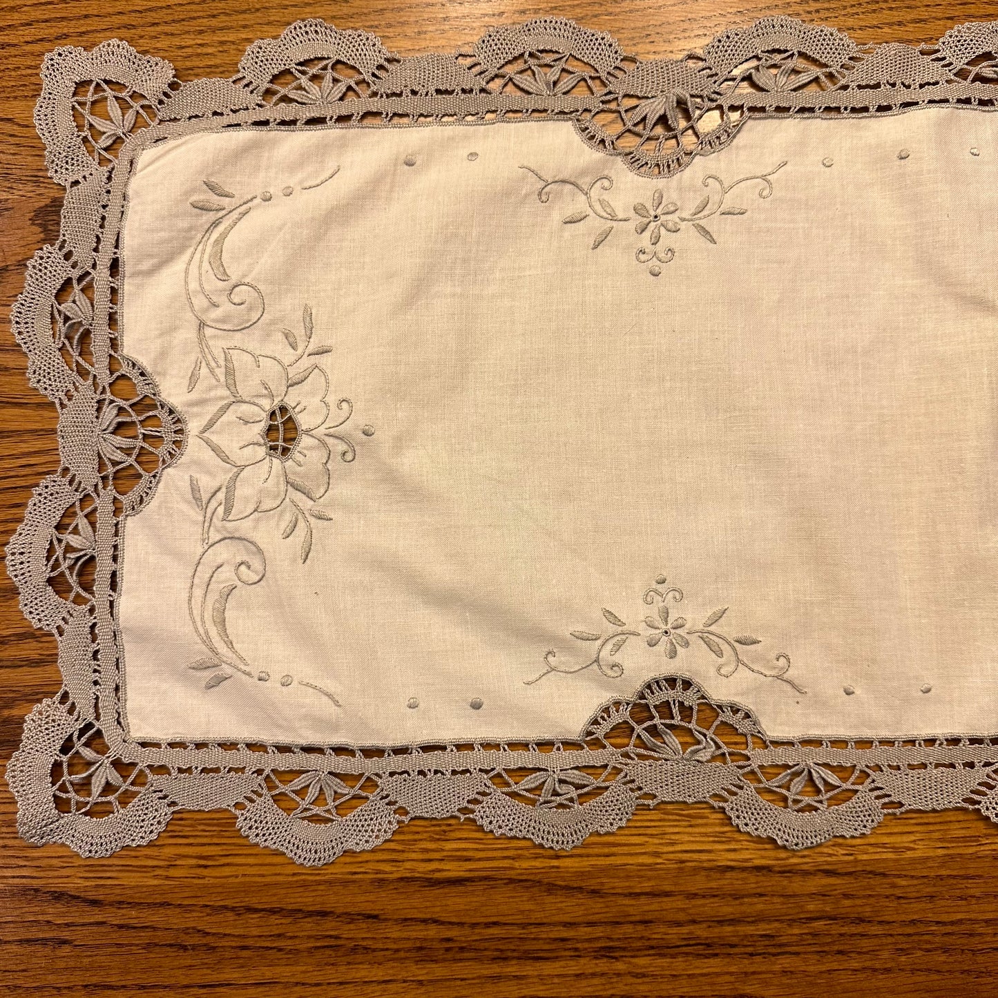 Gray and Ivory Table Scarf