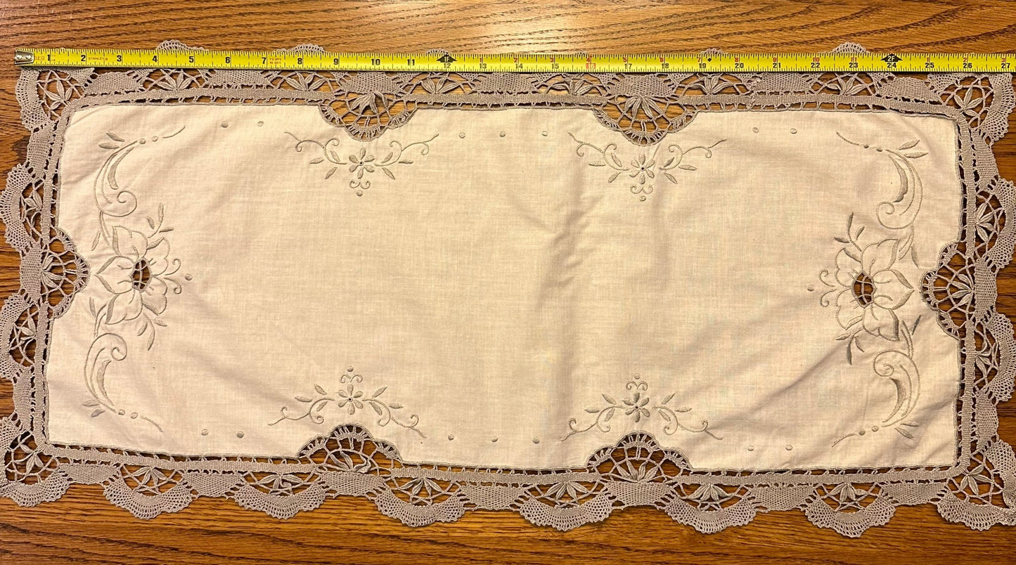 Gray and Ivory Table Scarf