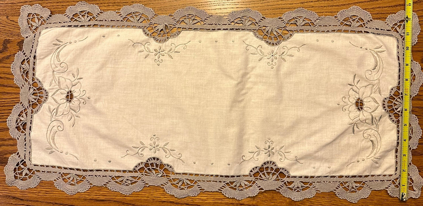 Gray and Ivory Table Scarf