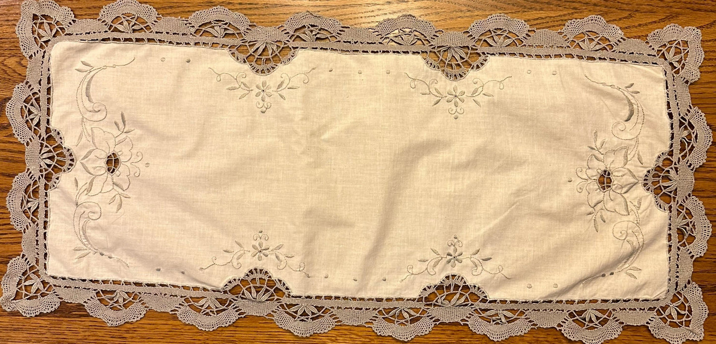 Gray and Ivory Table Scarf