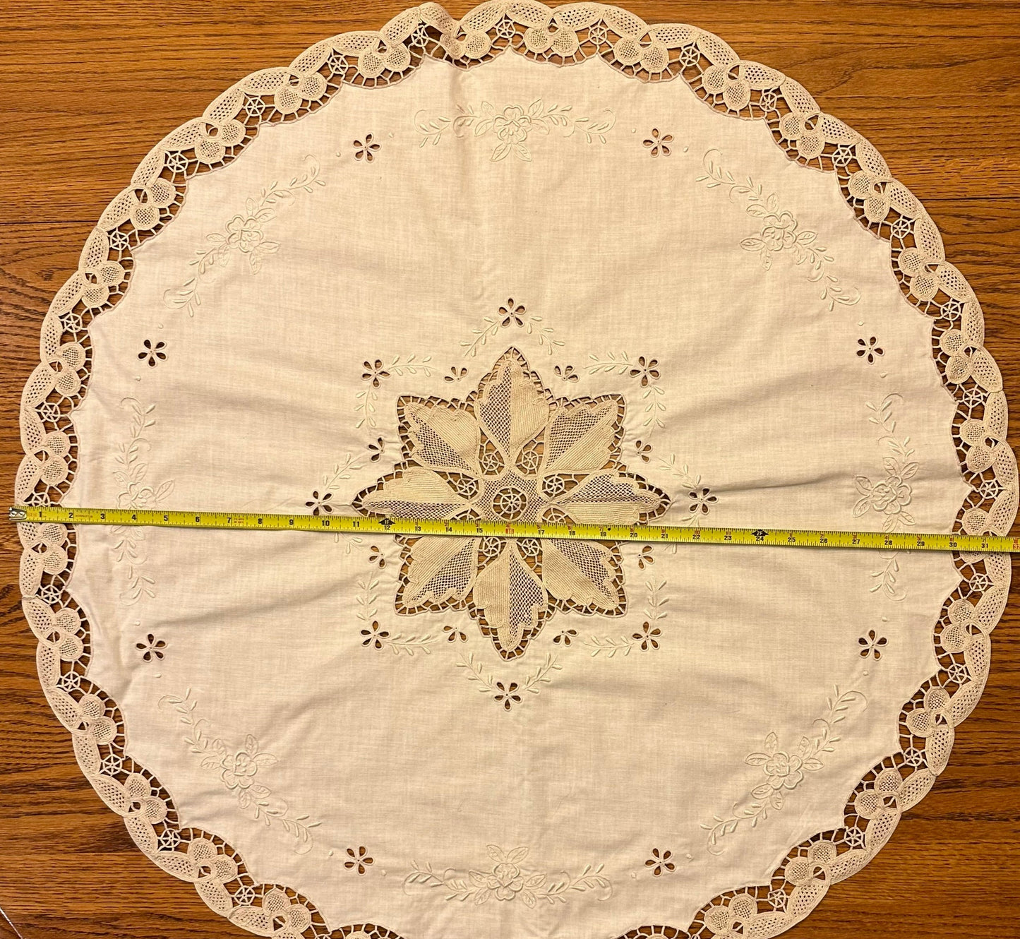 Tan Round Tablecloth With Embroidery