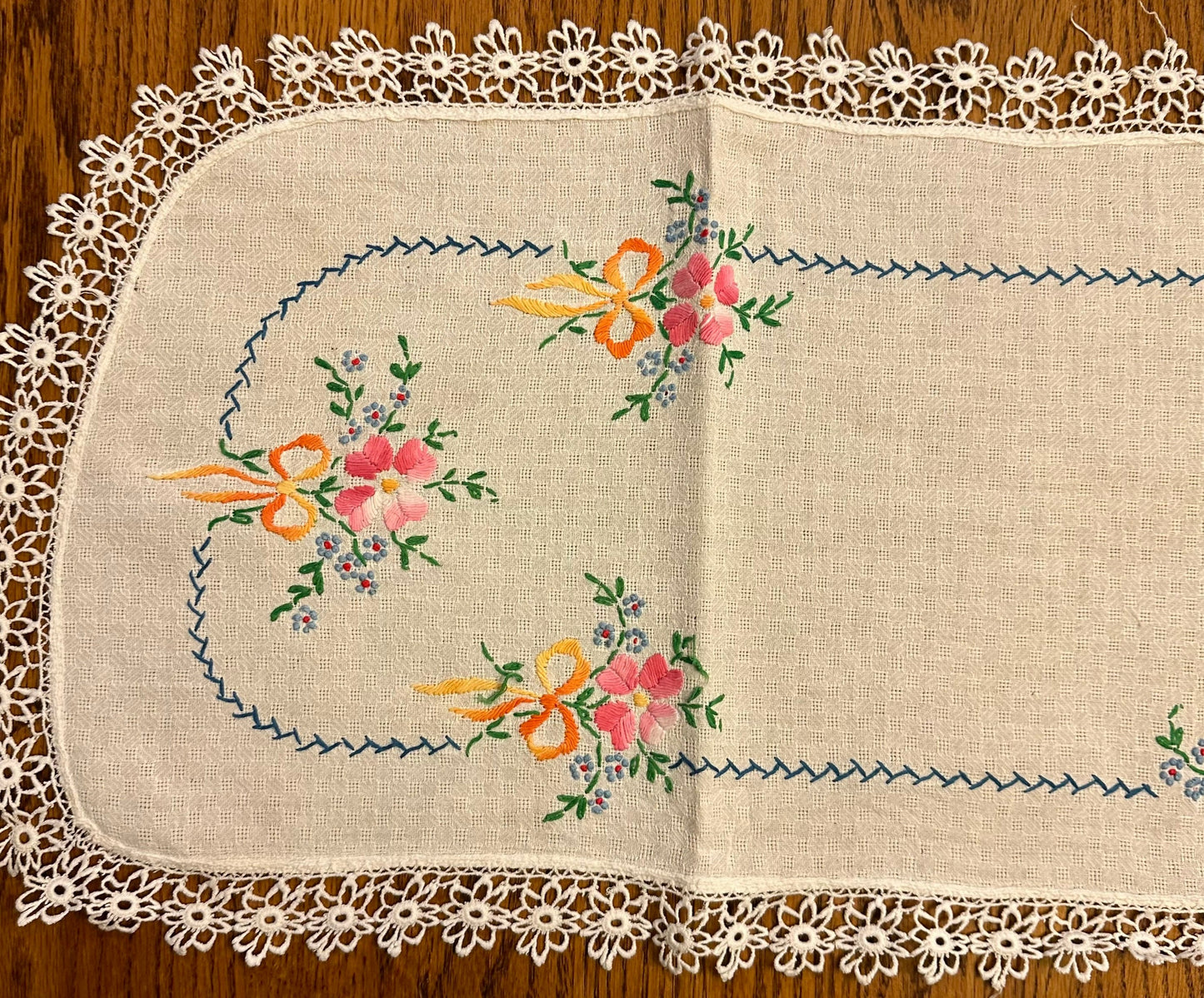 Floral Table Runner With Lace Trim
