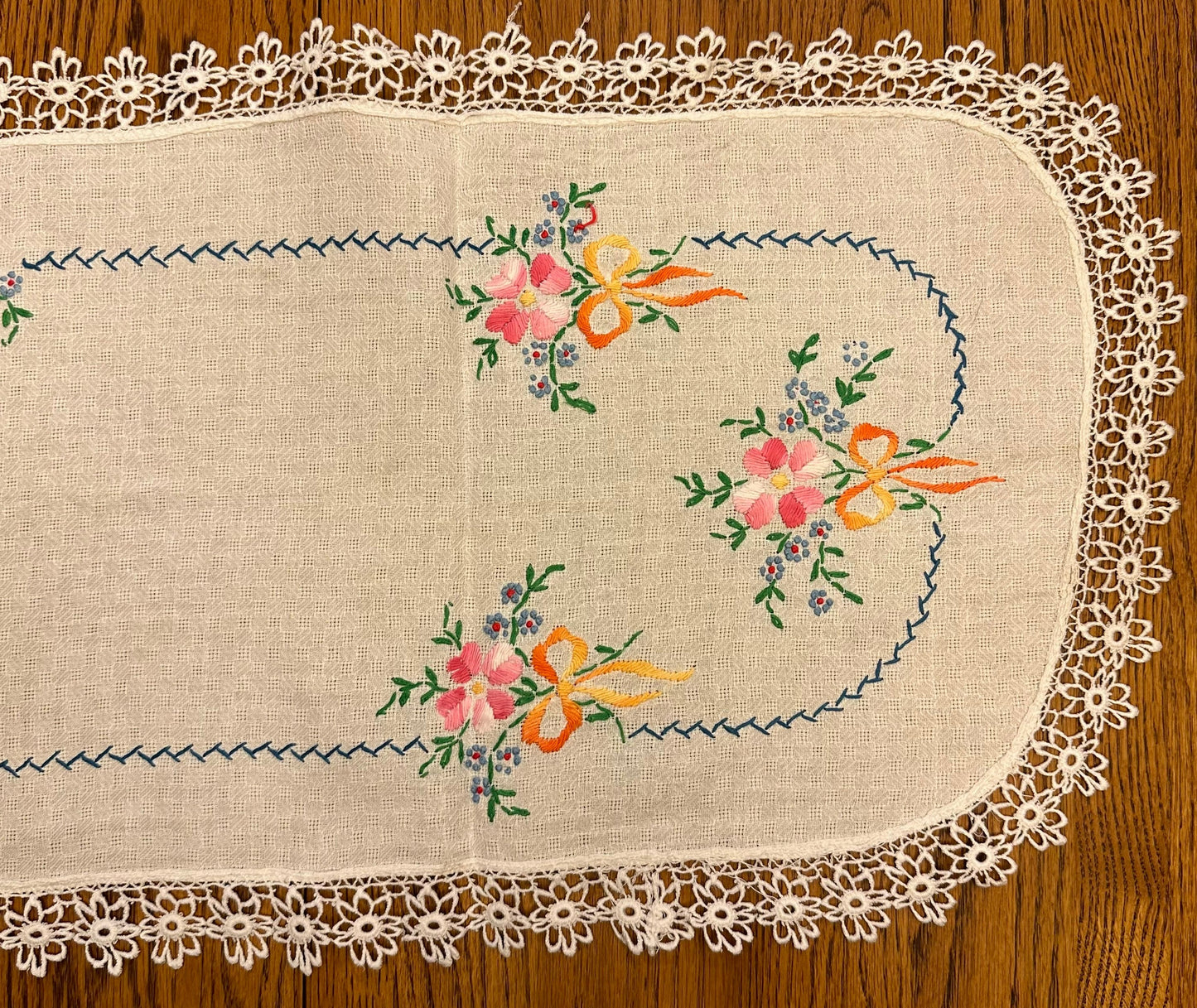 Floral Table Runner With Lace Trim