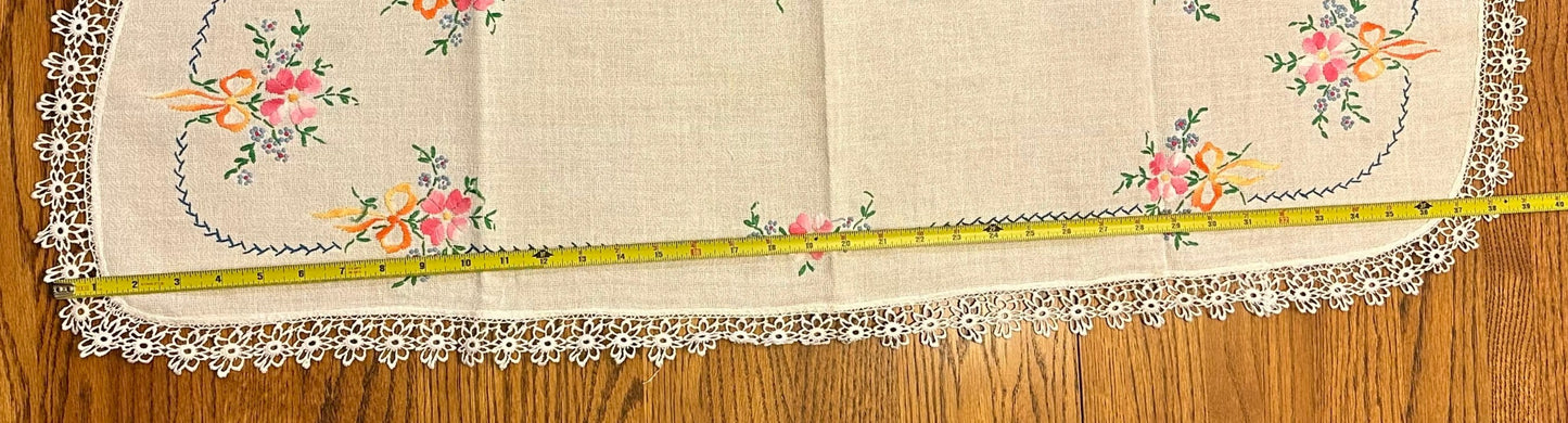 Floral Table Runner With Lace Trim