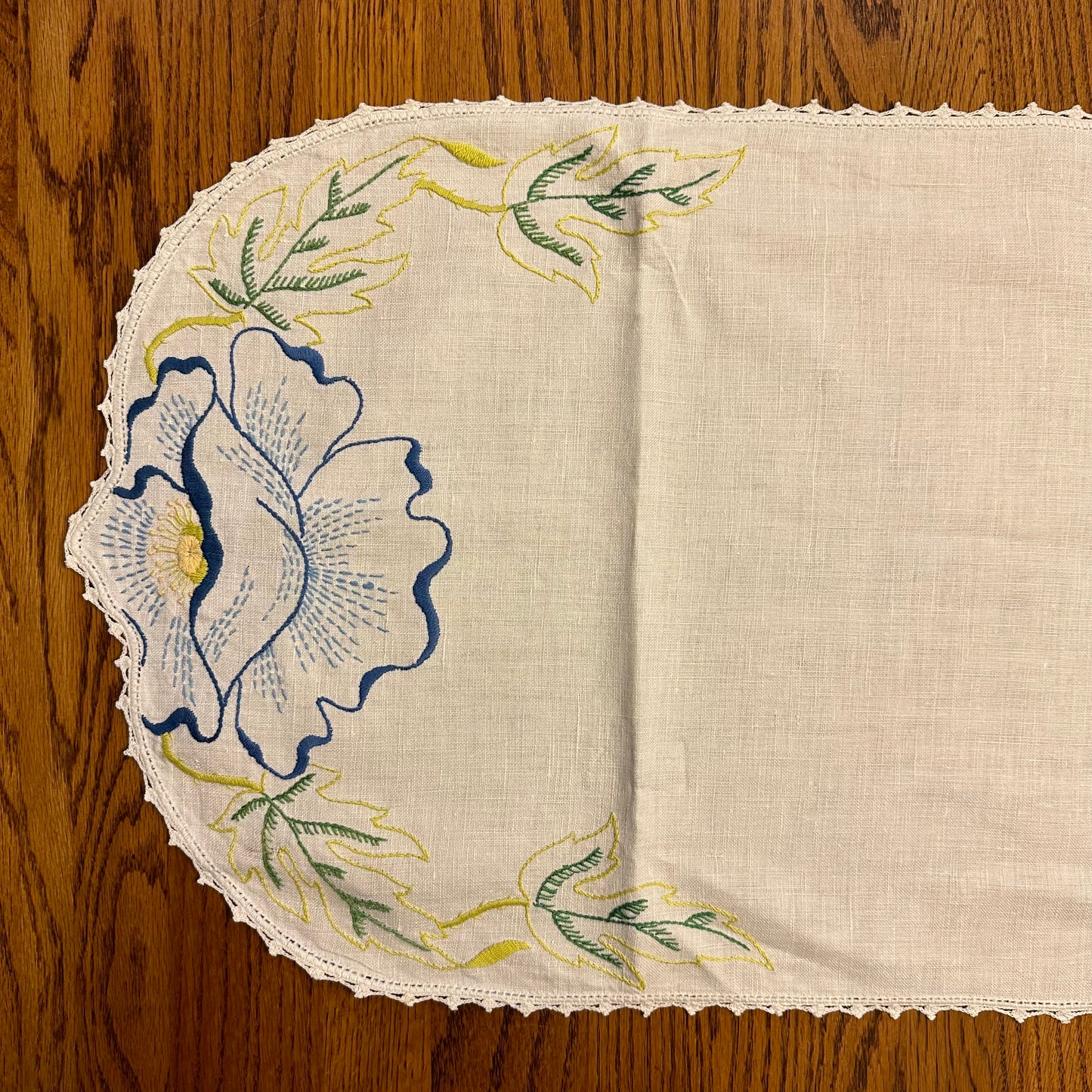 Floral Oval Table Runner - Blue and Green