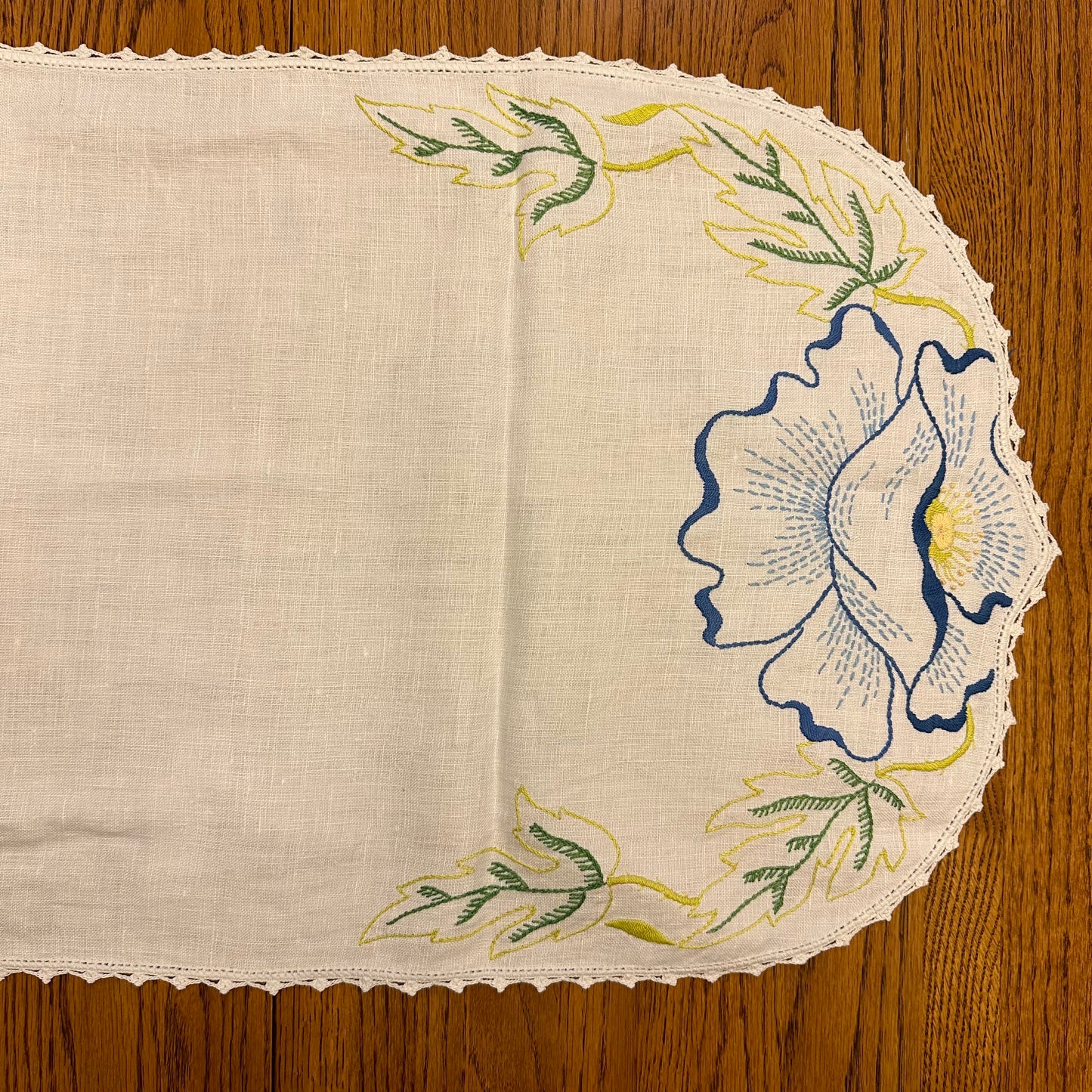Floral Oval Table Runner - Blue and Green