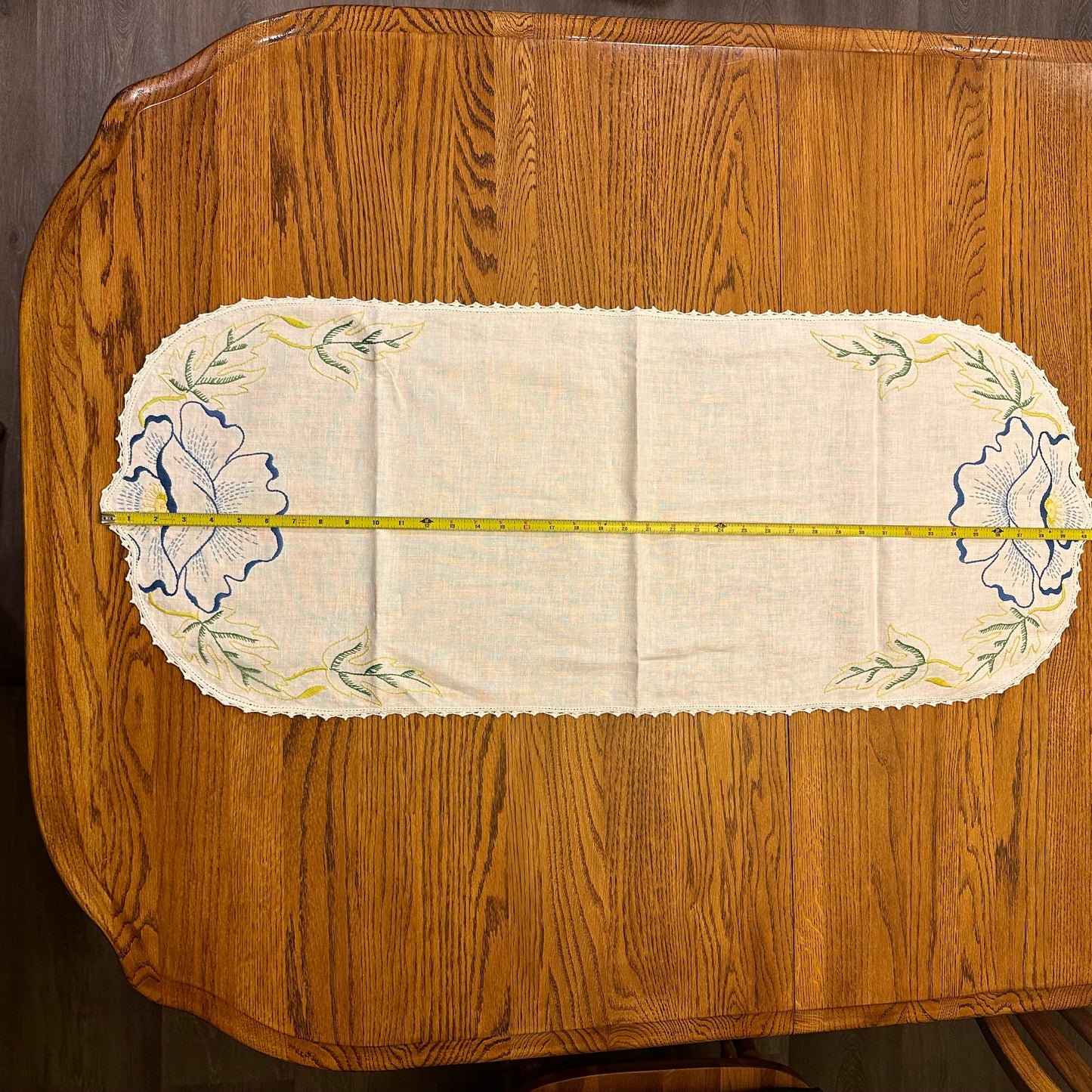 Floral Oval Table Runner - Blue and Green