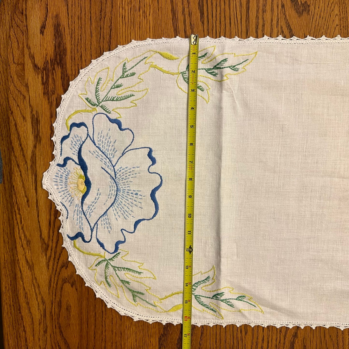 Floral Oval Table Runner - Blue and Green