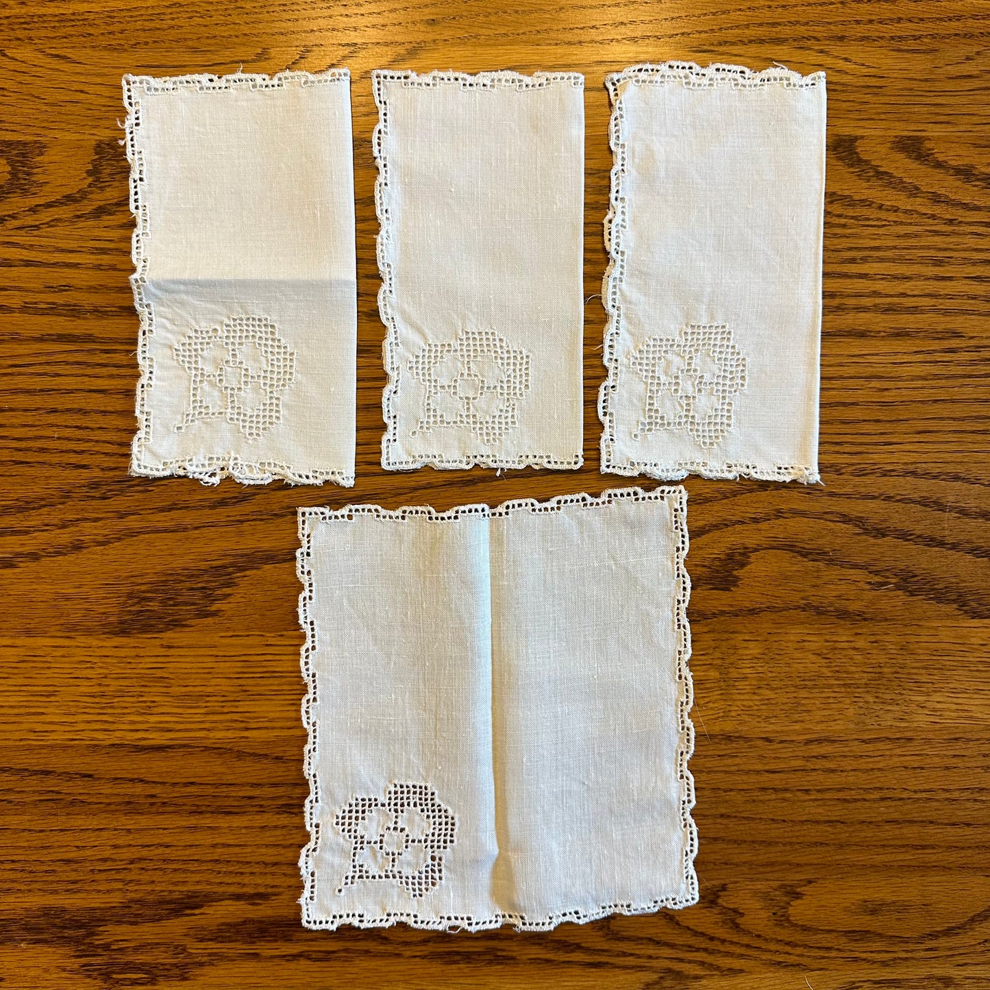 White Linen Doilies with Floral Design, Set of 4