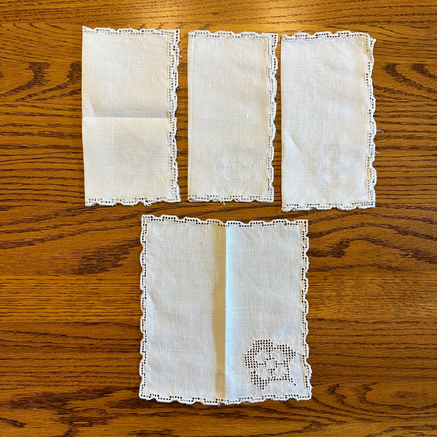 White Linen Doilies with Floral Design, Set of 4