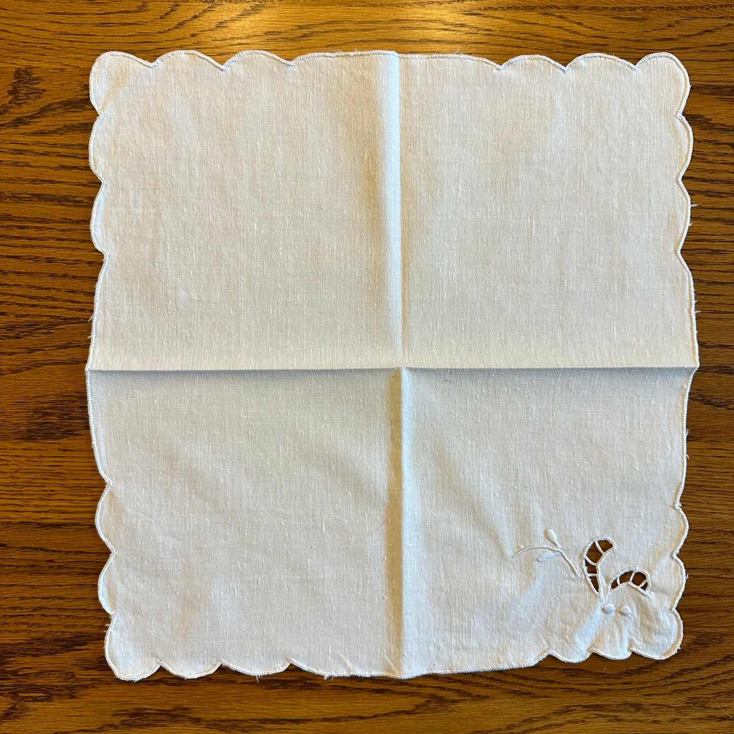 Linen White Napkin, Floral Corner Design, Set of 6