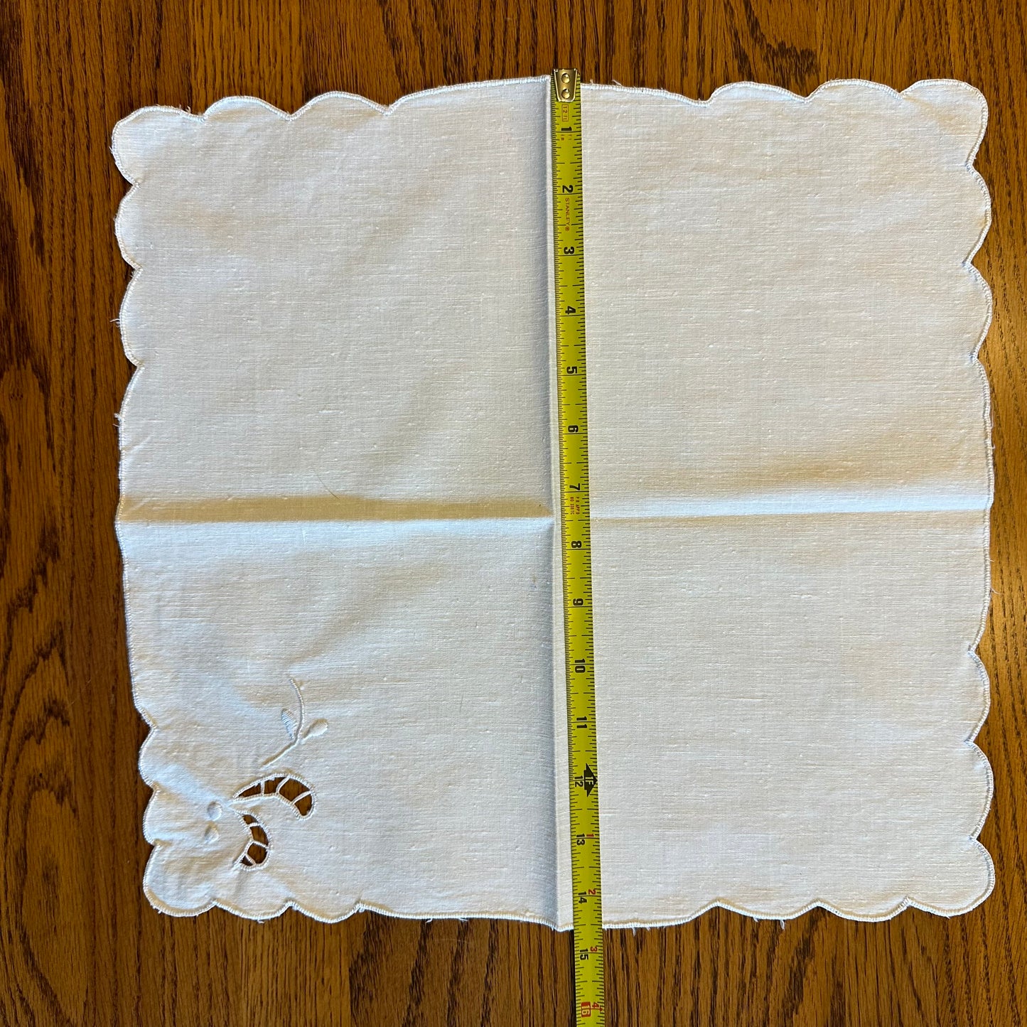 Linen White Napkin, Floral Corner Design, Set of 6