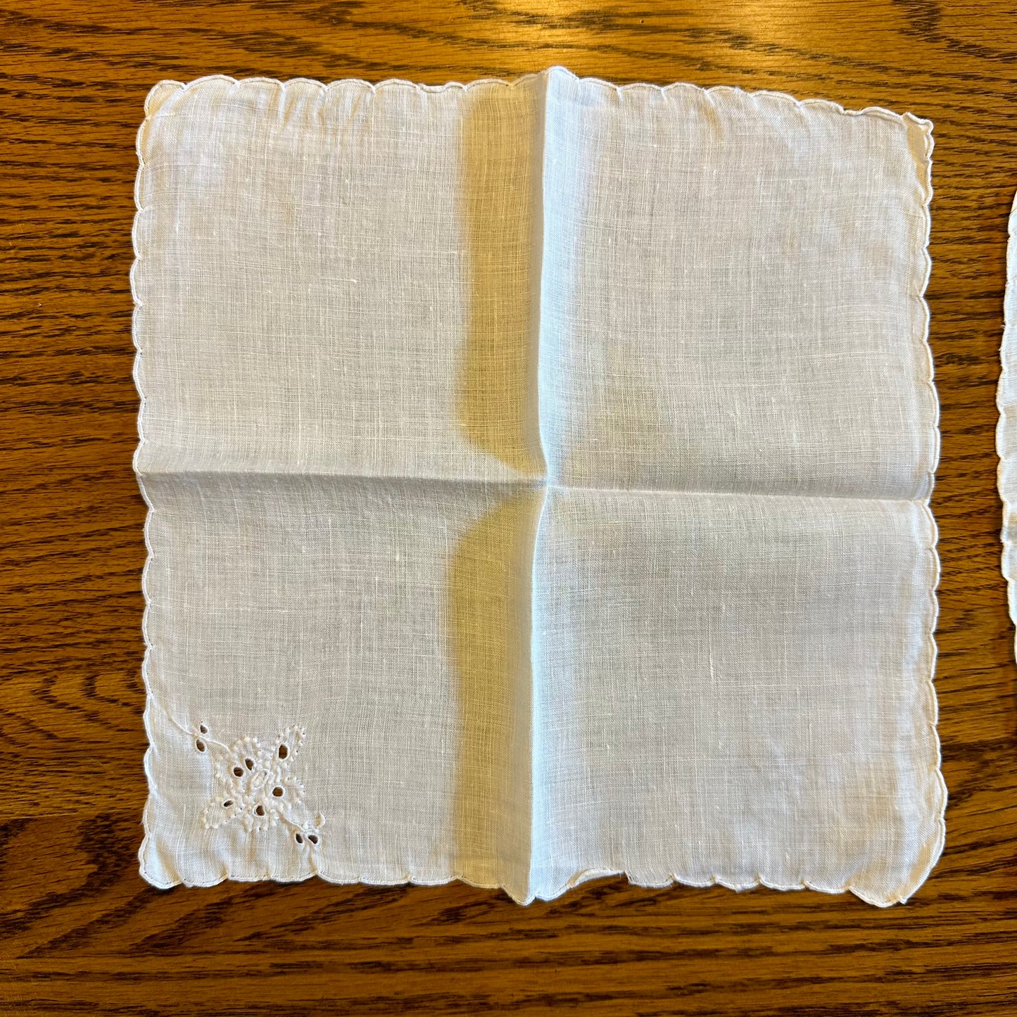 White Cotton Hankies, Floral Embroidery, Set of 5