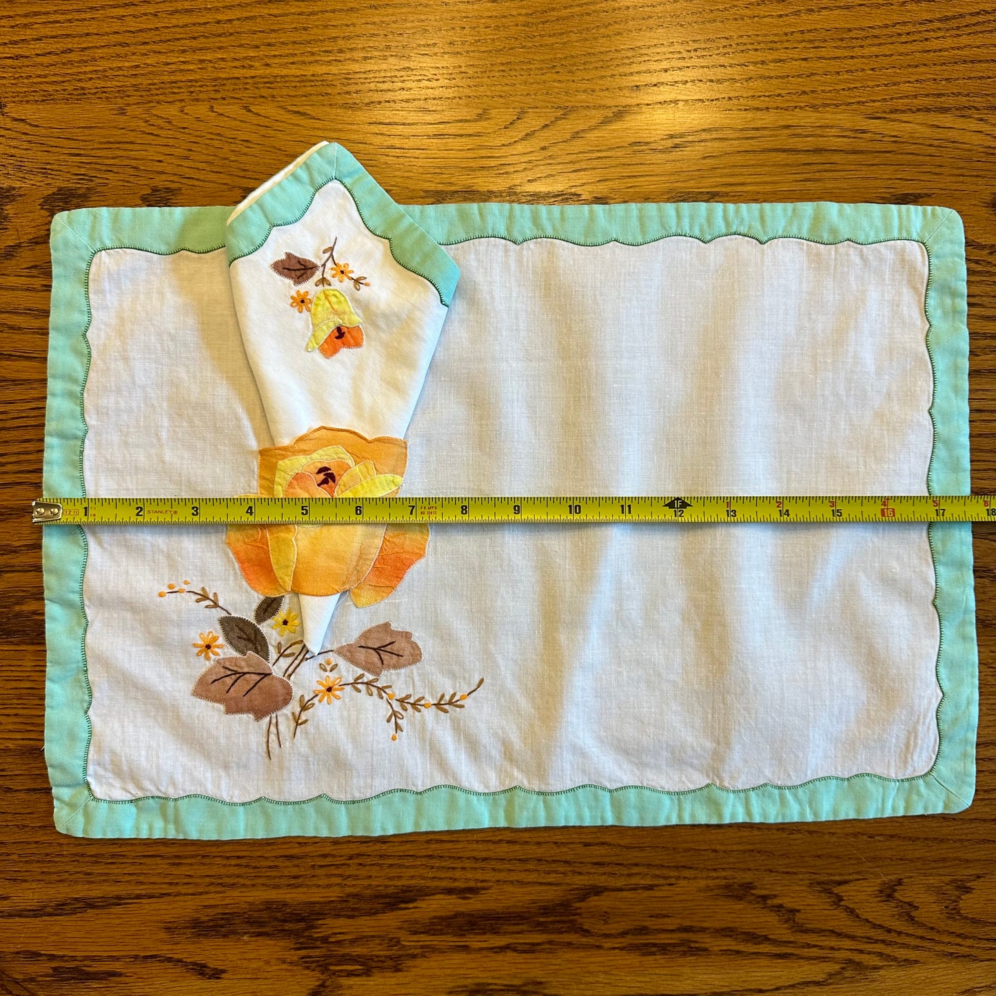 Applique and Embroidered Placemat & Matching Napkin, Floral Design