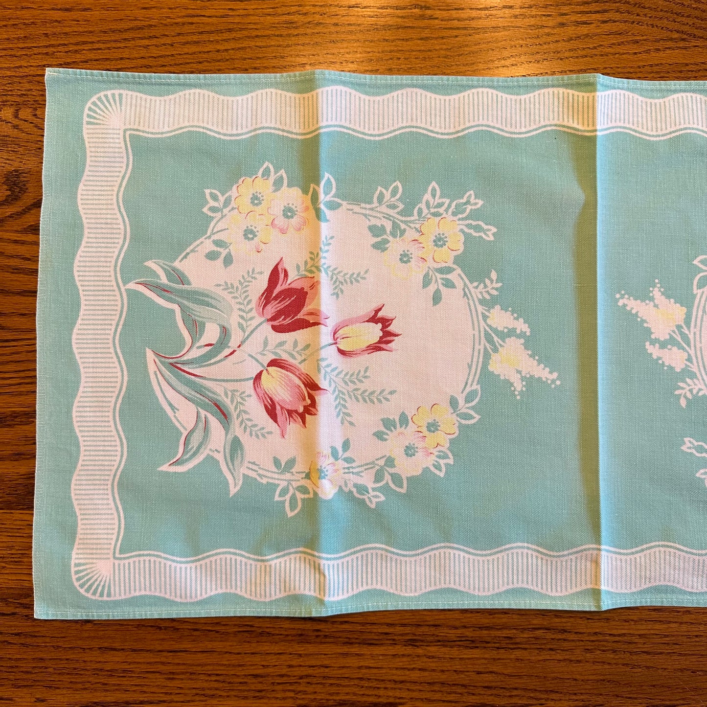 Tea Towel Table Runner, Blue Floral Pattern, Set of 2