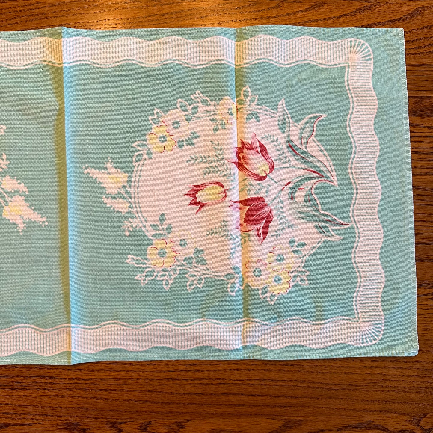 Tea Towel Table Runner, Blue Floral Pattern, Set of 2