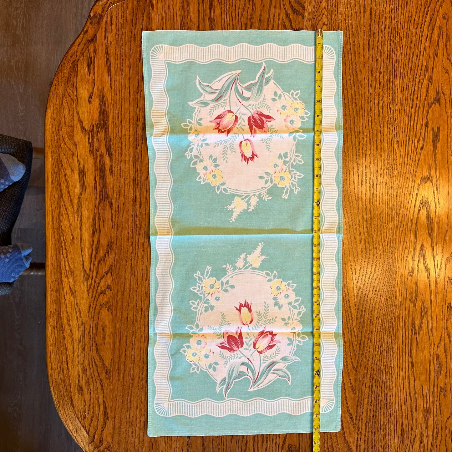 Tea Towel Table Runner, Blue Floral Pattern, Set of 2