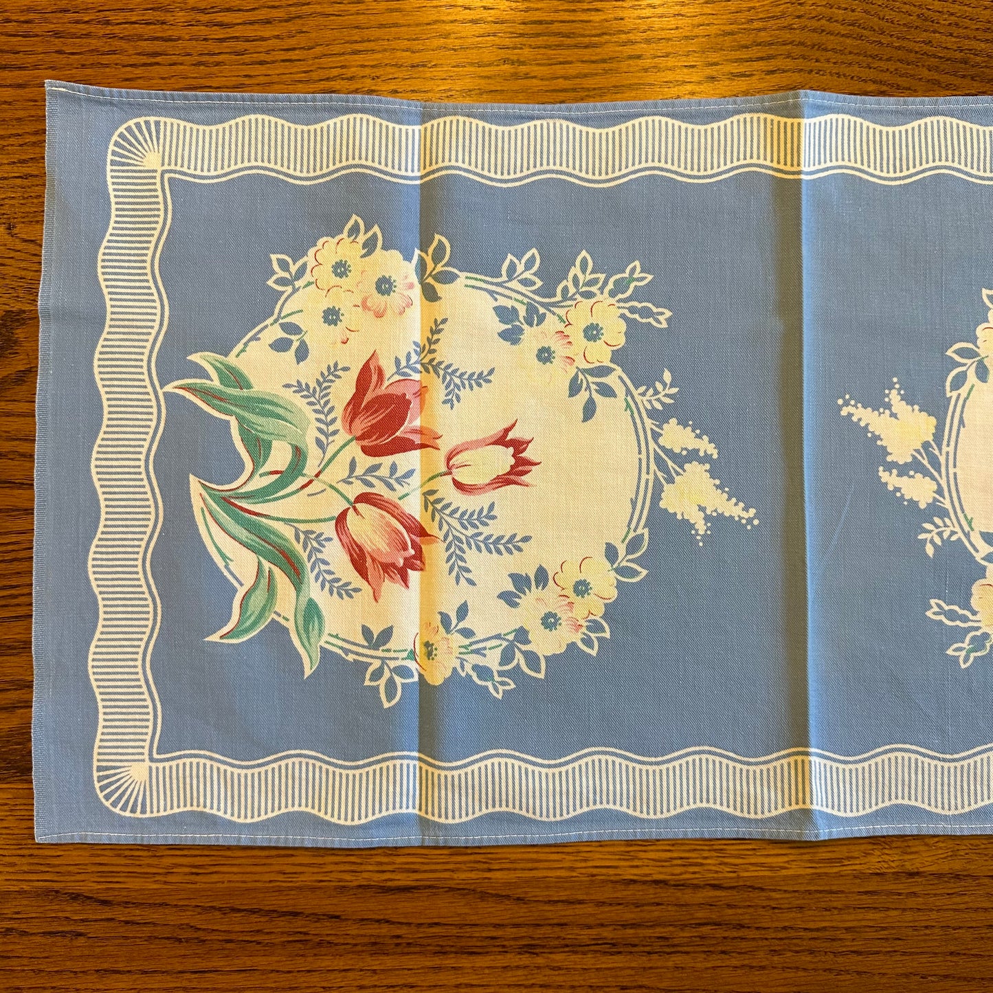 Tea Towel Table Runner, Blue Floral Pattern, Set of 2