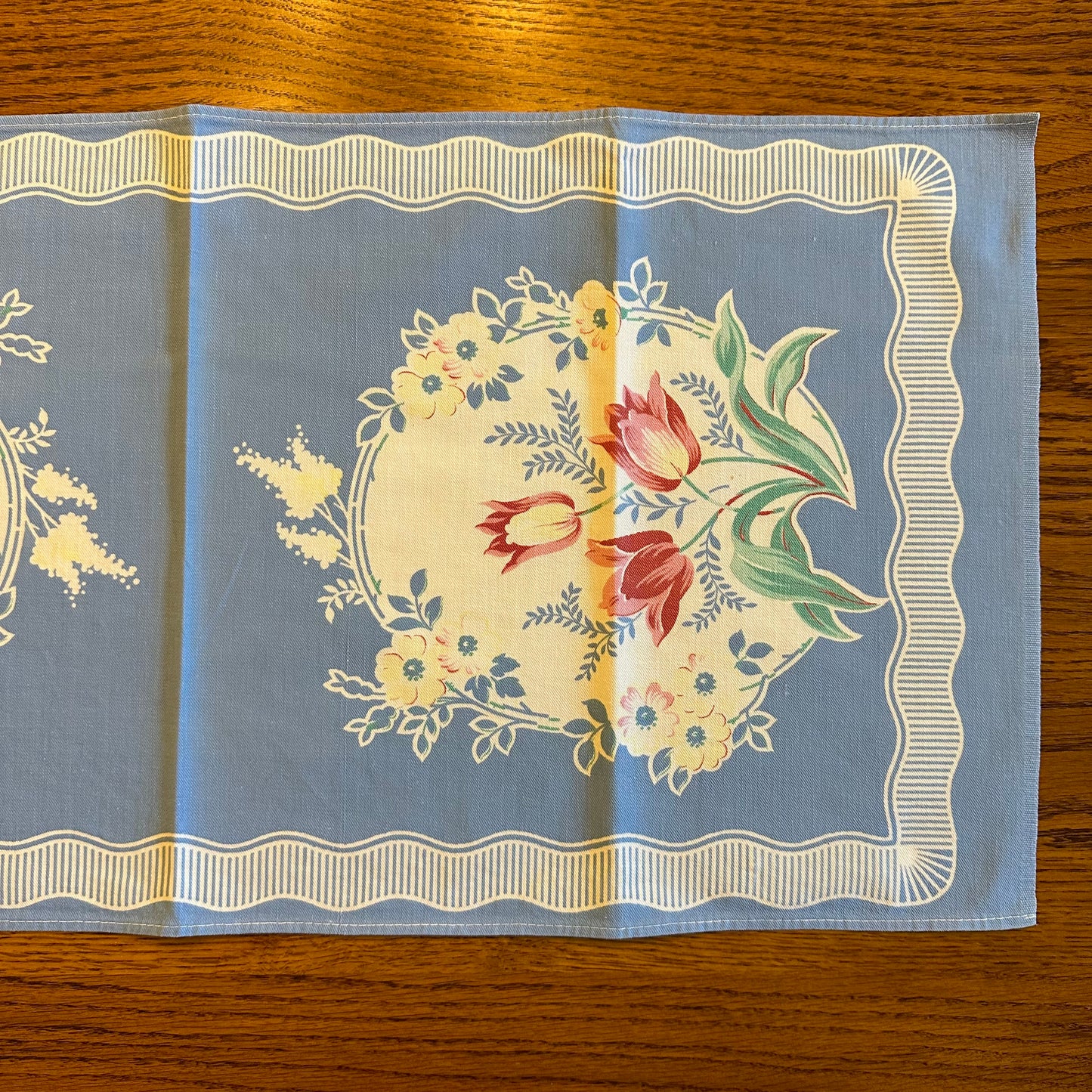 Tea Towel Table Runner, Blue Floral Pattern, Set of 2