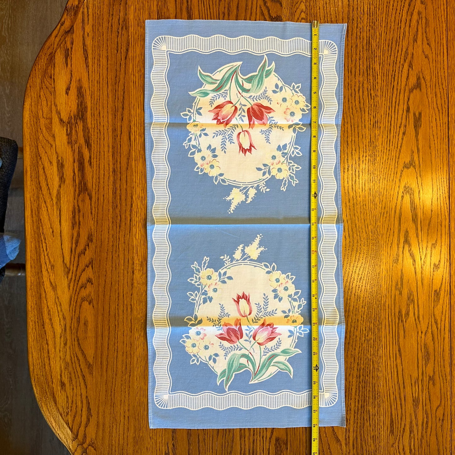 Tea Towel Table Runner, Blue Floral Pattern, Set of 2