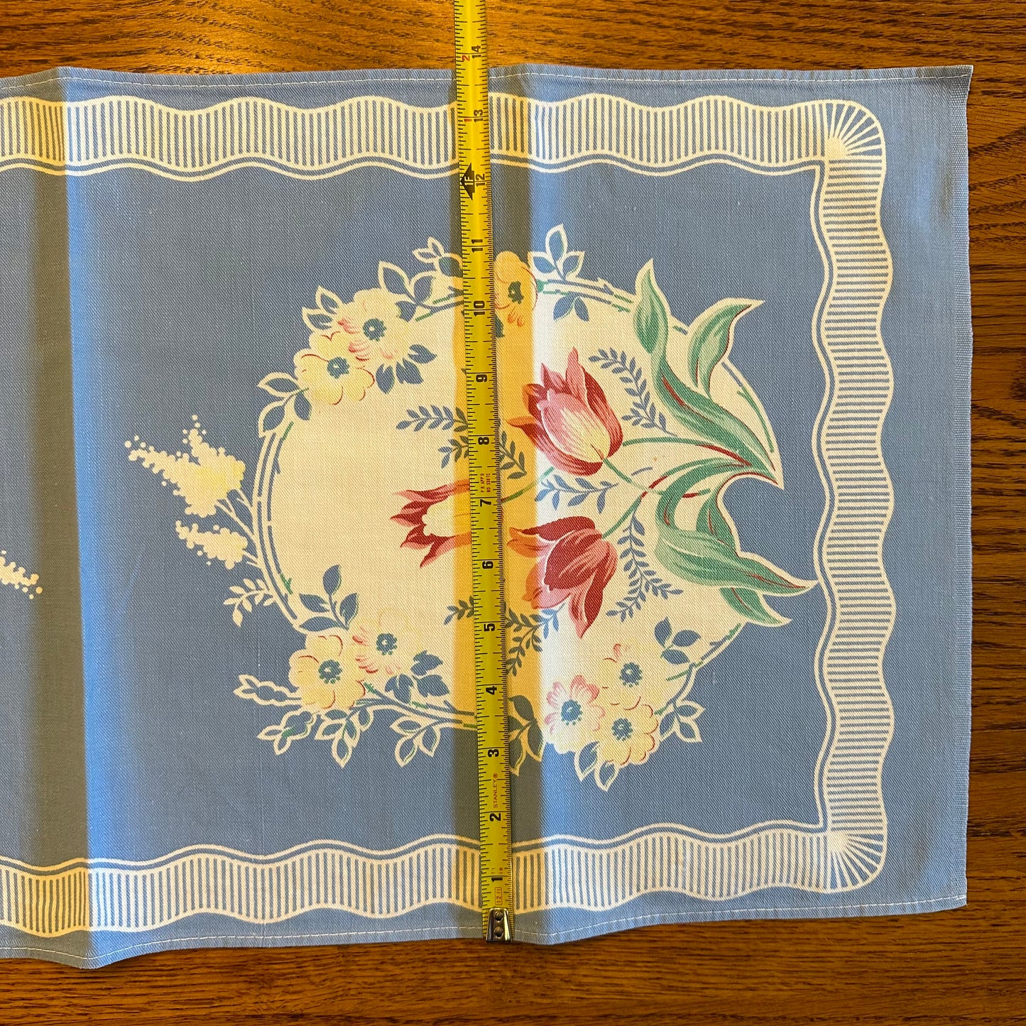 Tea Towel Table Runner, Blue Floral Pattern, Set of 2