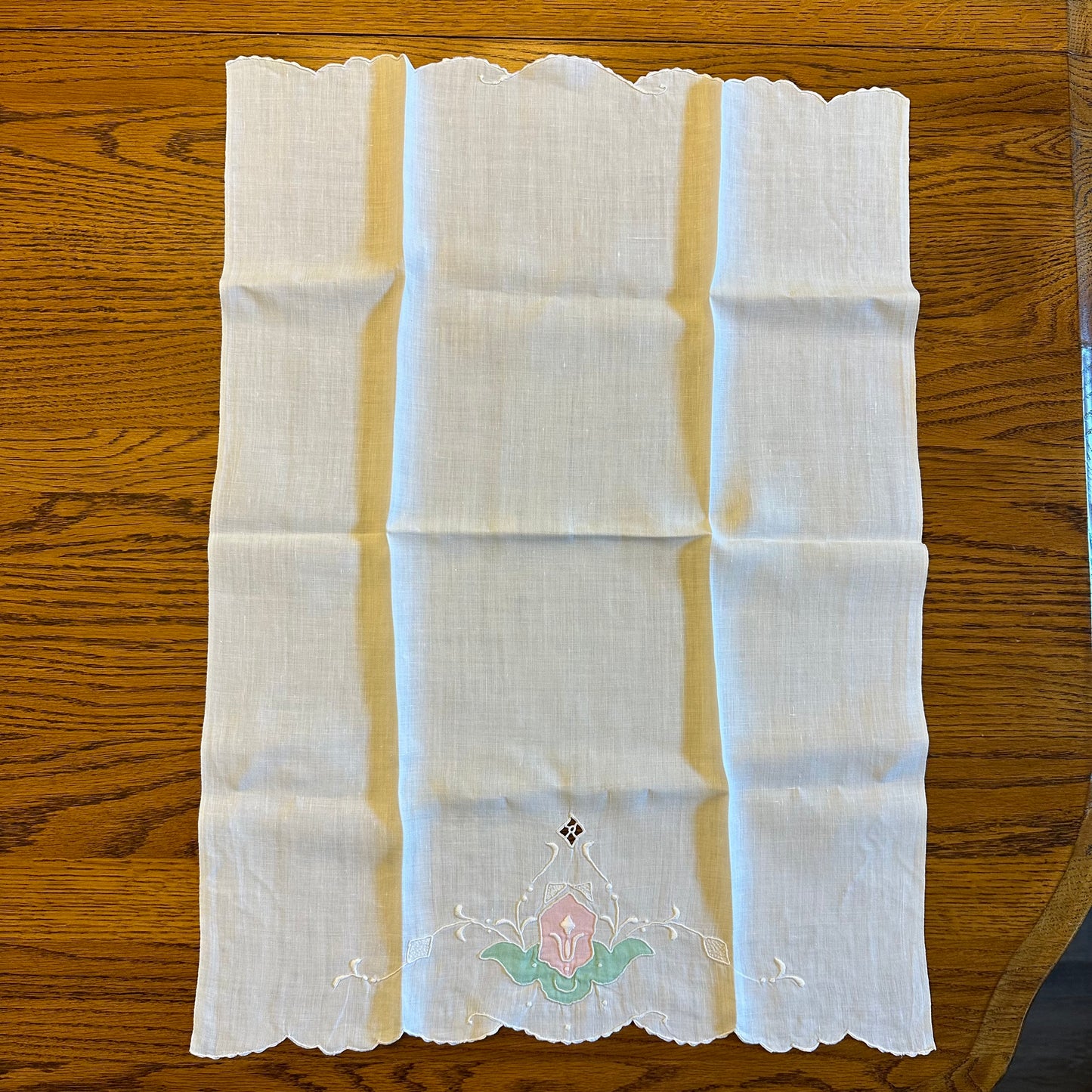 Applique and Embroidered Handtowel, Floral Design, Set of 2