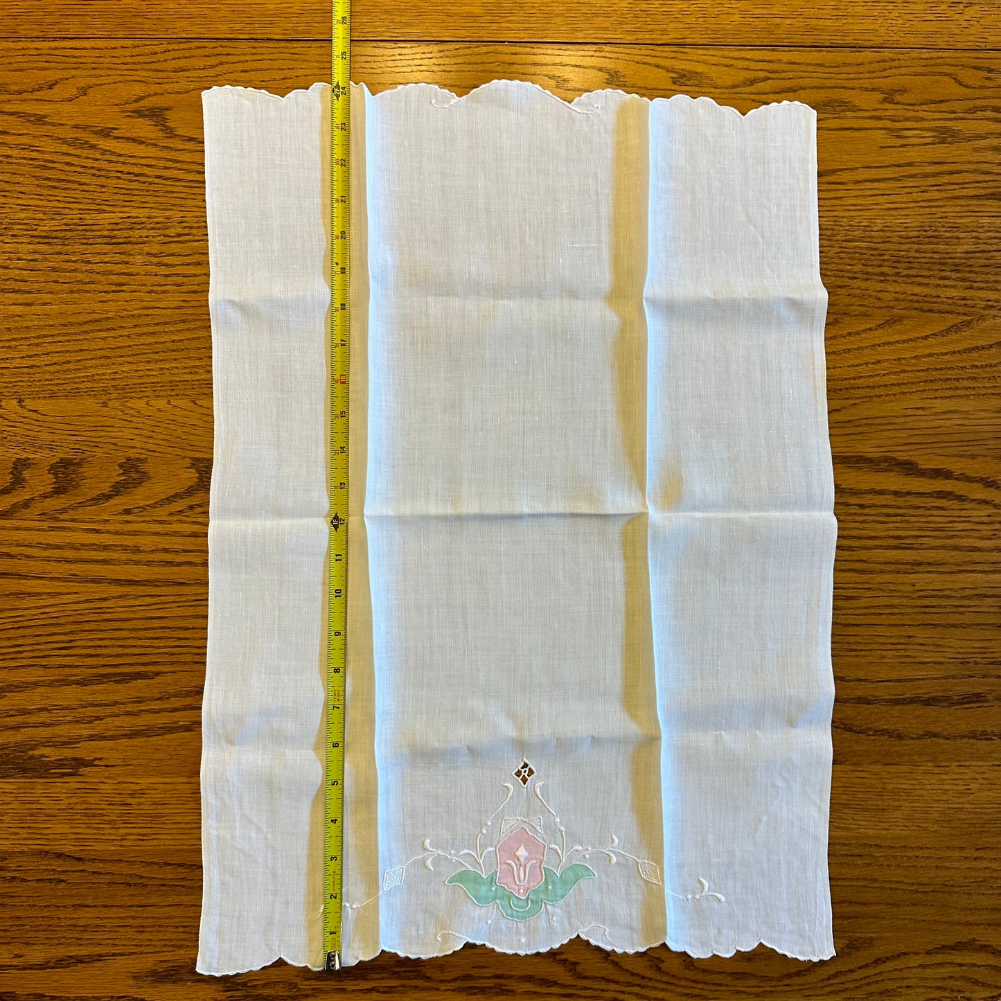 Applique and Embroidered Handtowel, Floral Design, Set of 2
