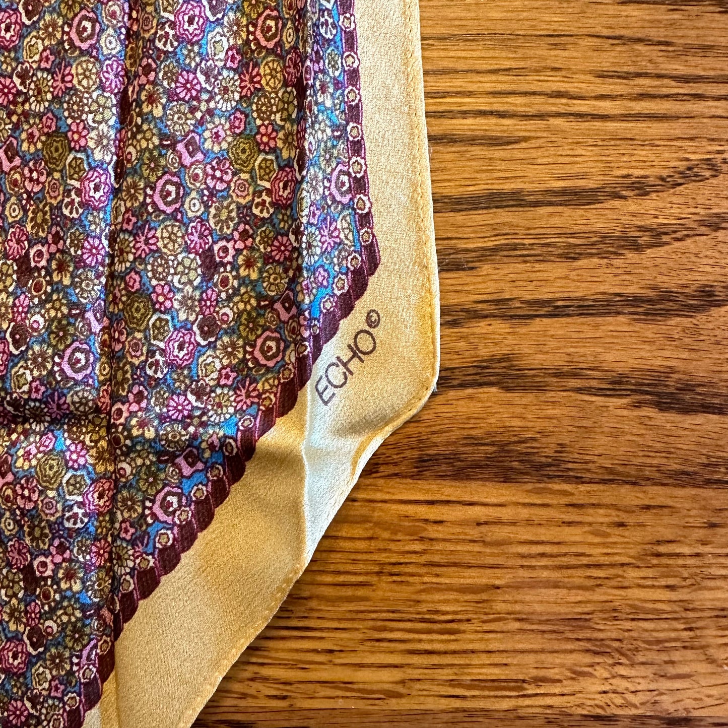 Echo Scarf- Floral Pattern Pink, Blue, & Tan- Oblong