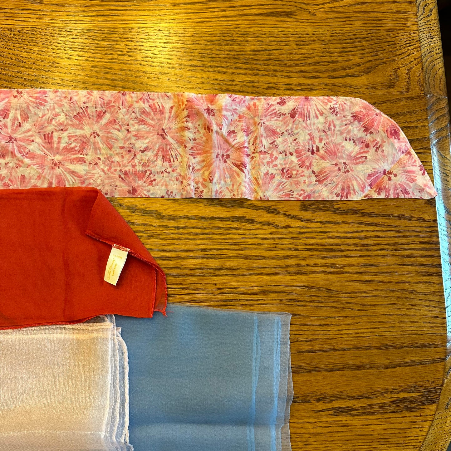 Scarves- Reds, Blues, Pinks- Mixed Textiles & Sizes- Lot of 8