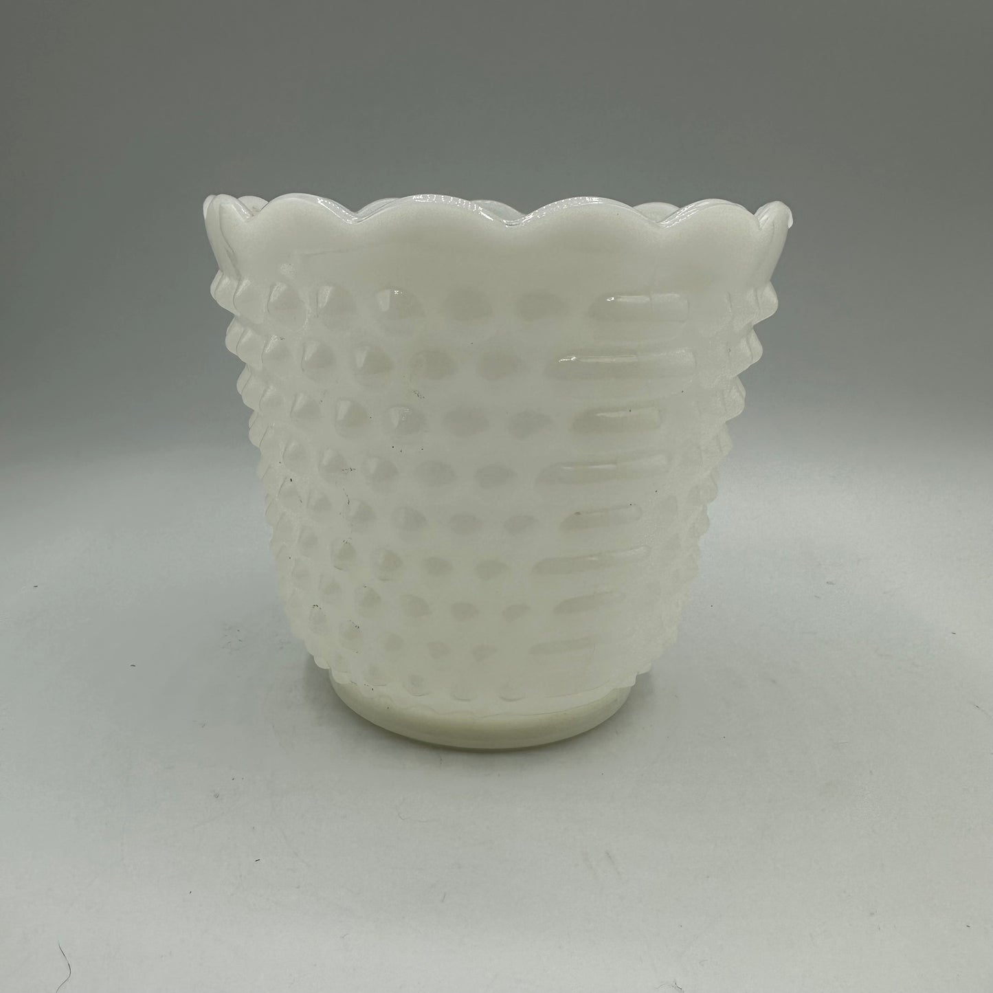 Fire King Milk Glass Hobnail Planter with Scalloped Edges