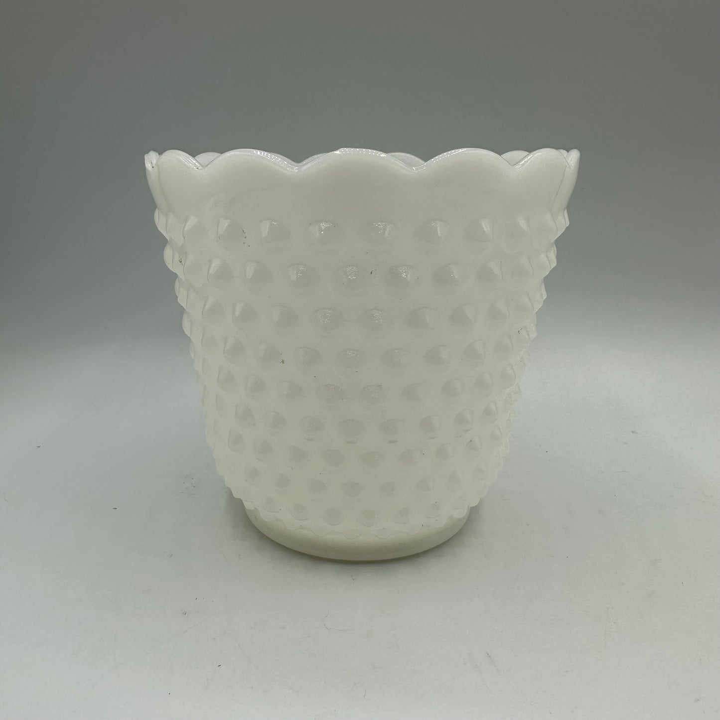 Fire King Milk Glass Hobnail Planter with Scalloped Edges