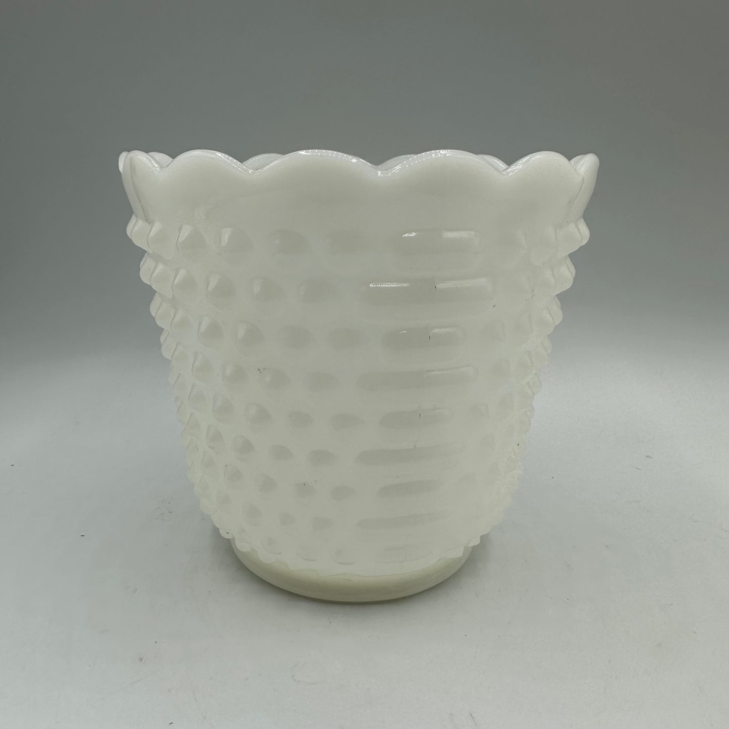 Fire King Milk Glass Hobnail Planter with Scalloped Edges