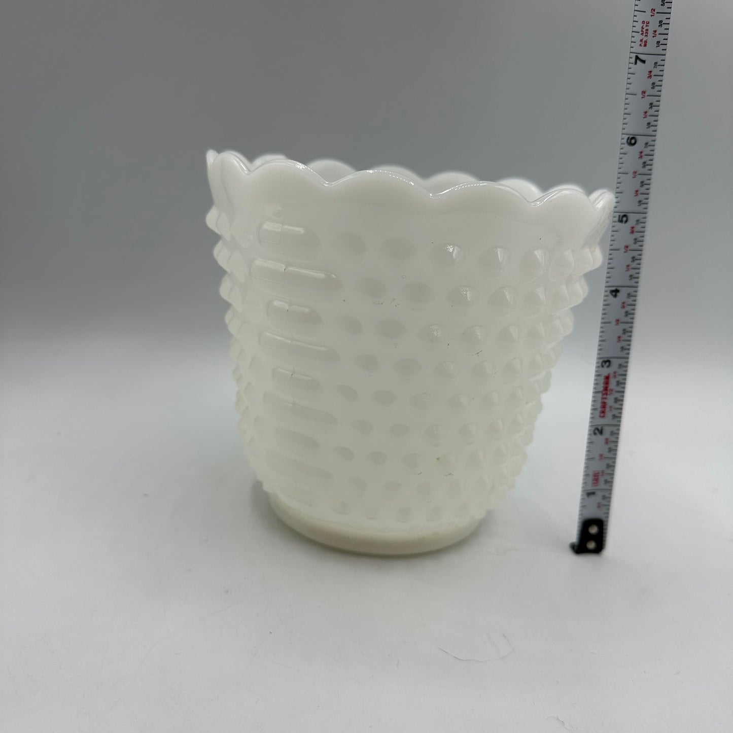 Fire King Milk Glass Hobnail Planter with Scalloped Edges