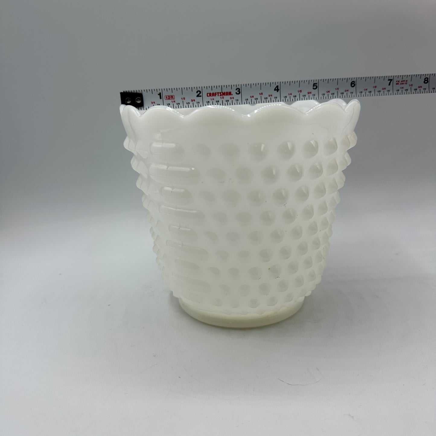 Fire King Milk Glass Hobnail Planter with Scalloped Edges