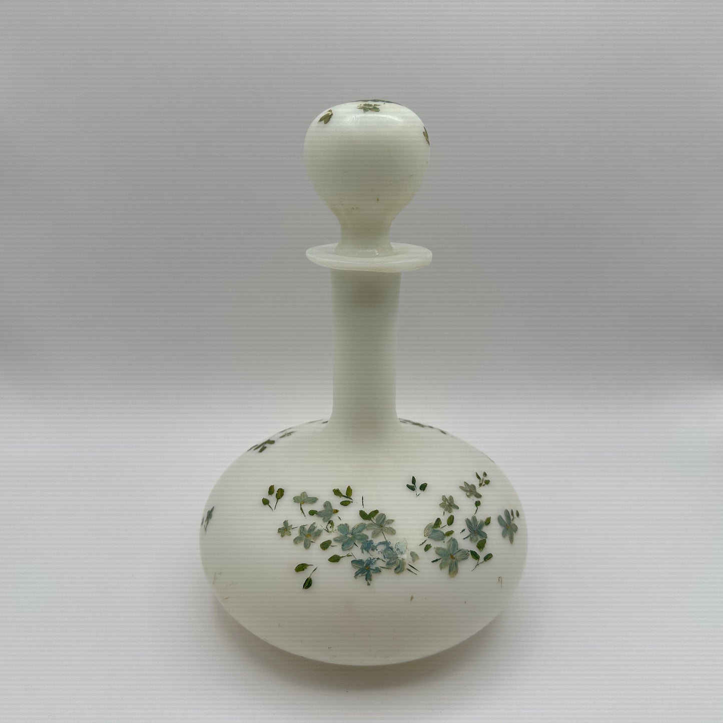 Victorian Milk Glass Vanity or Barber Shop Perfume Bottle, Handpainted
